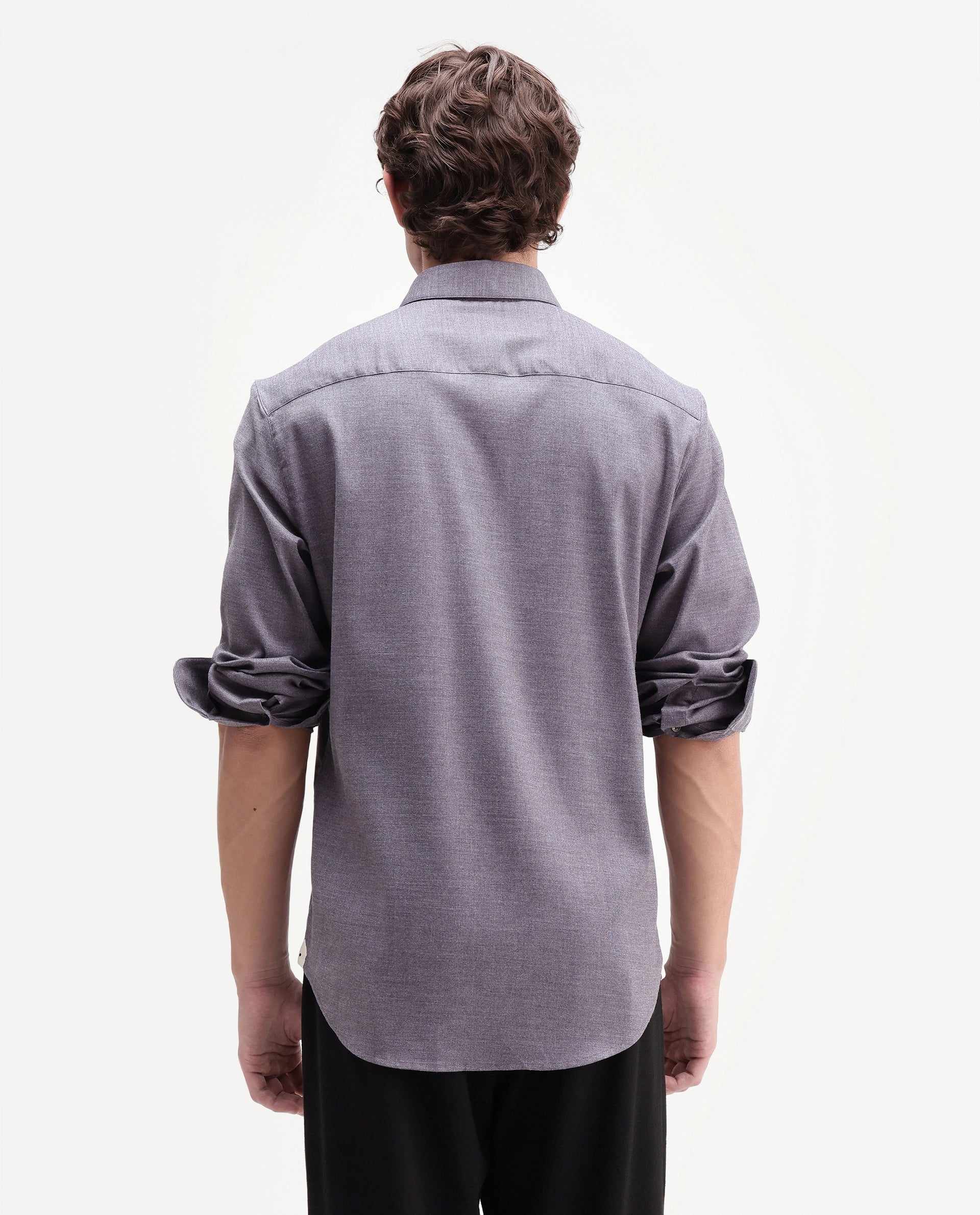 Rare Rabbit Men's Jonar Dusky Purple Polyester Blend Spread Collar Regular Plain Shirt