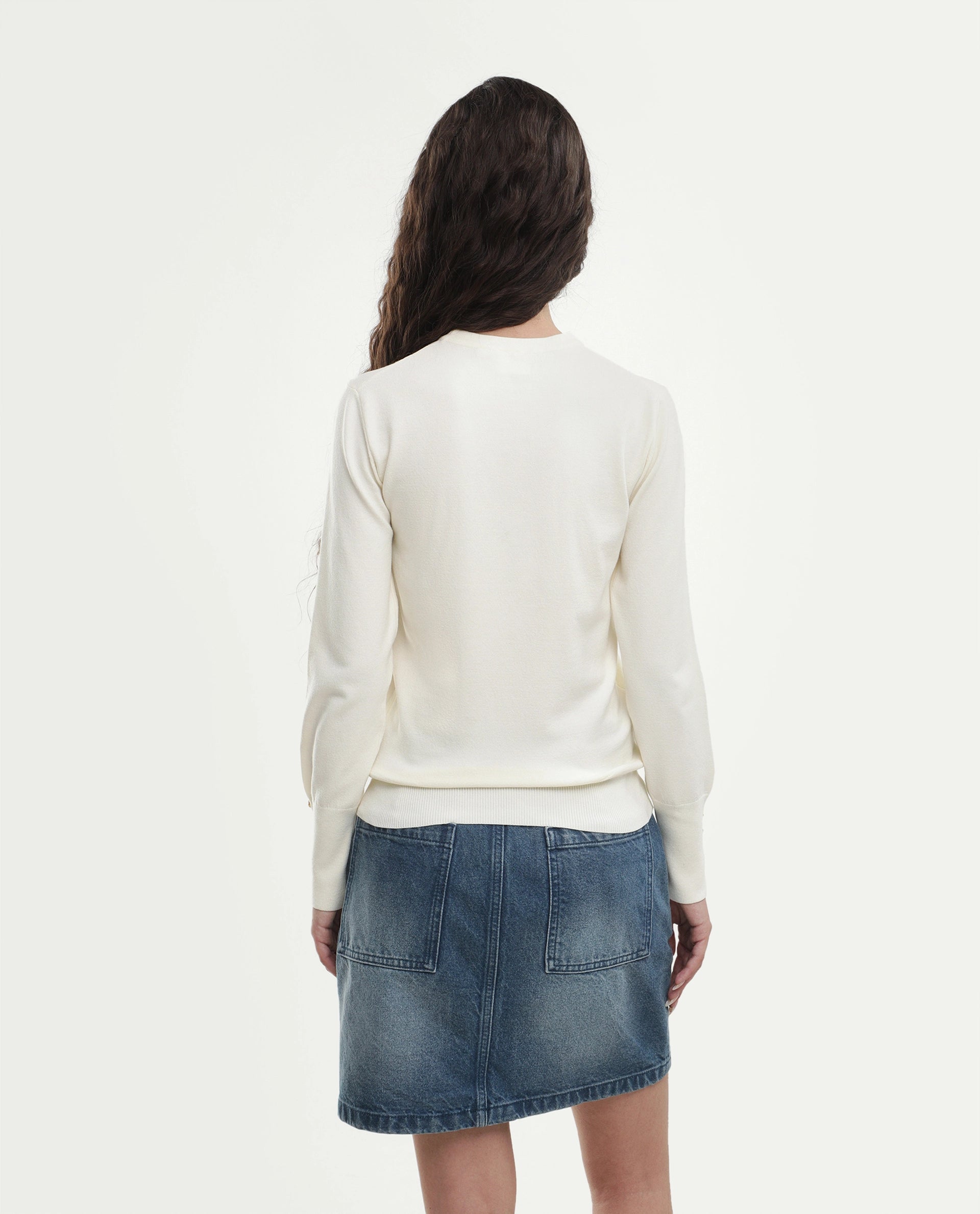 Rareism Women's Loran Off White Viscose Blend Crew Neck Regular Fit Plain Top