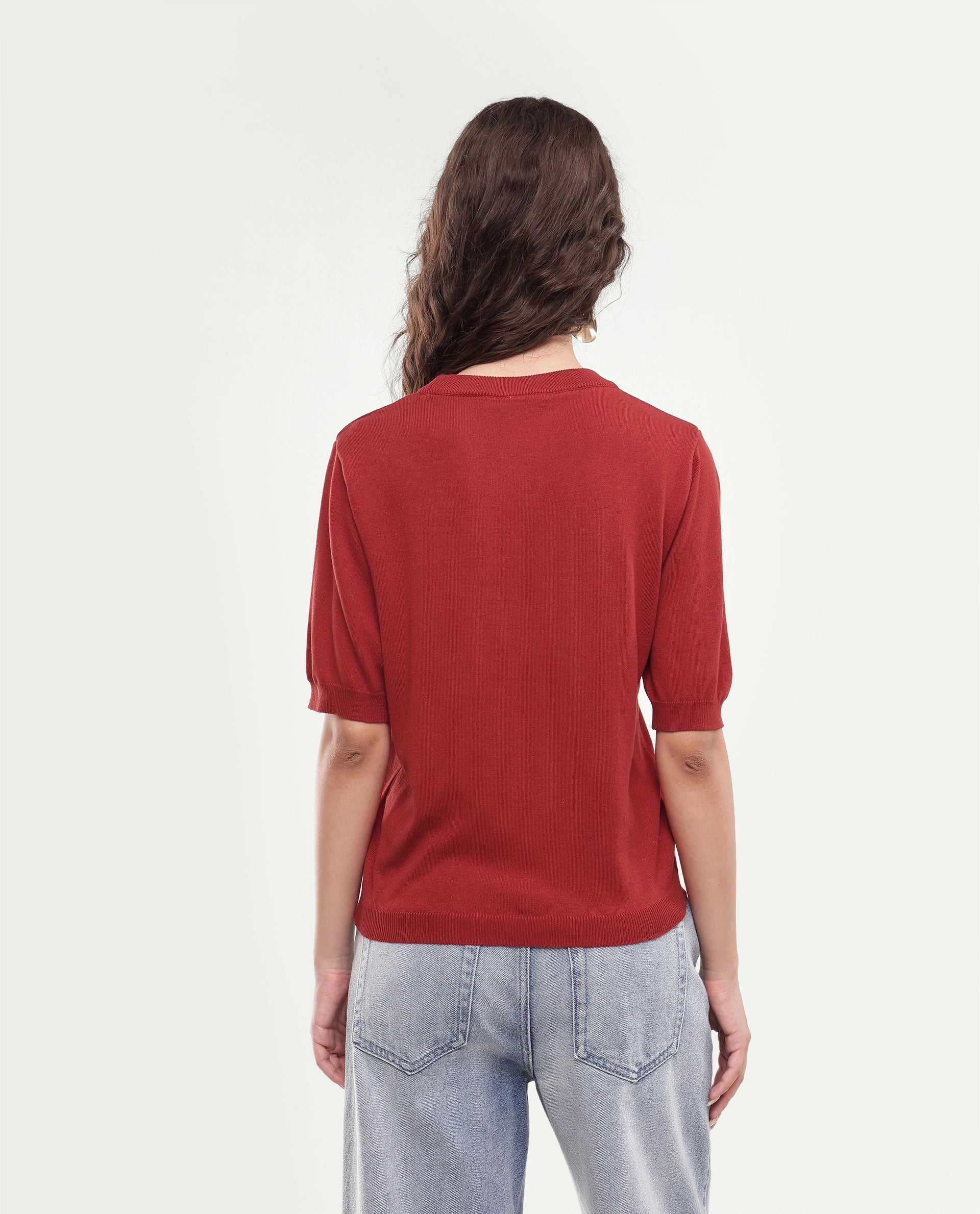 Rareism Women's Rohrdoaw26 Rust Plain Viscose Blend Regular Short Sleeves Top