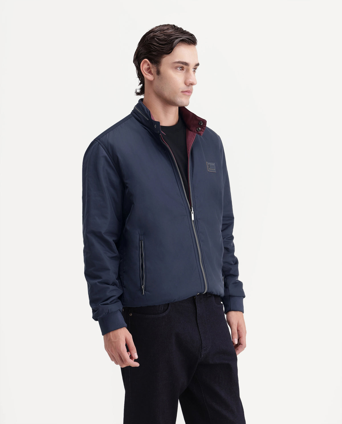 Rare Rabbit Men's Royban-26 Primary Navy Polyester High Neck Regular Plain Jacket