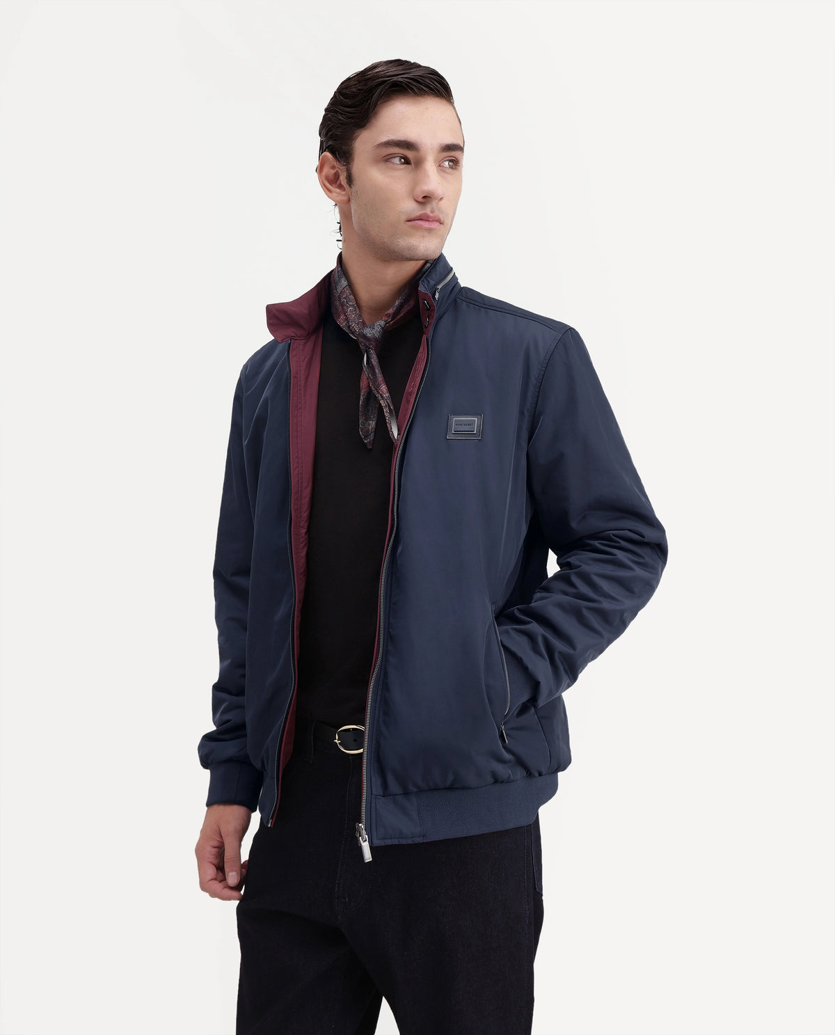 Rare Rabbit Men's Royban-26 Primary Navy Polyester High Neck Regular Plain Jacket