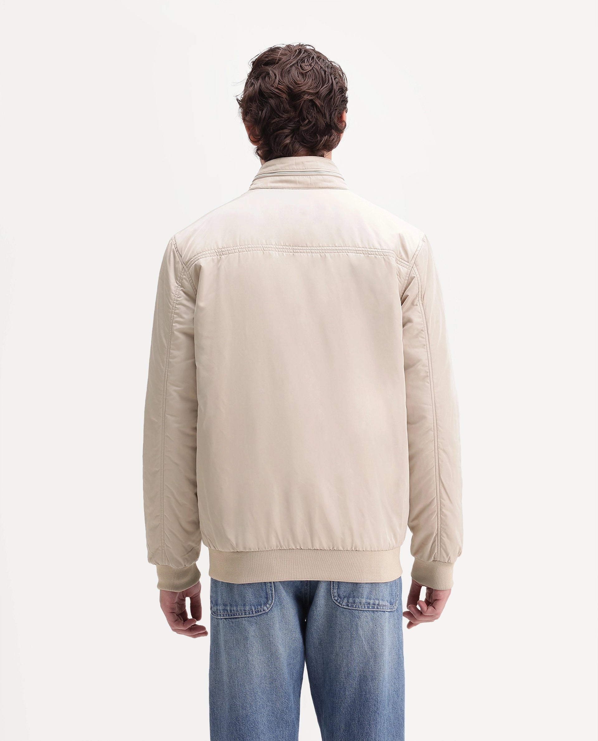 Rare Rabbit Men's Royban-26 Primary Beige Polyester High Neck Regular Plain Jacket