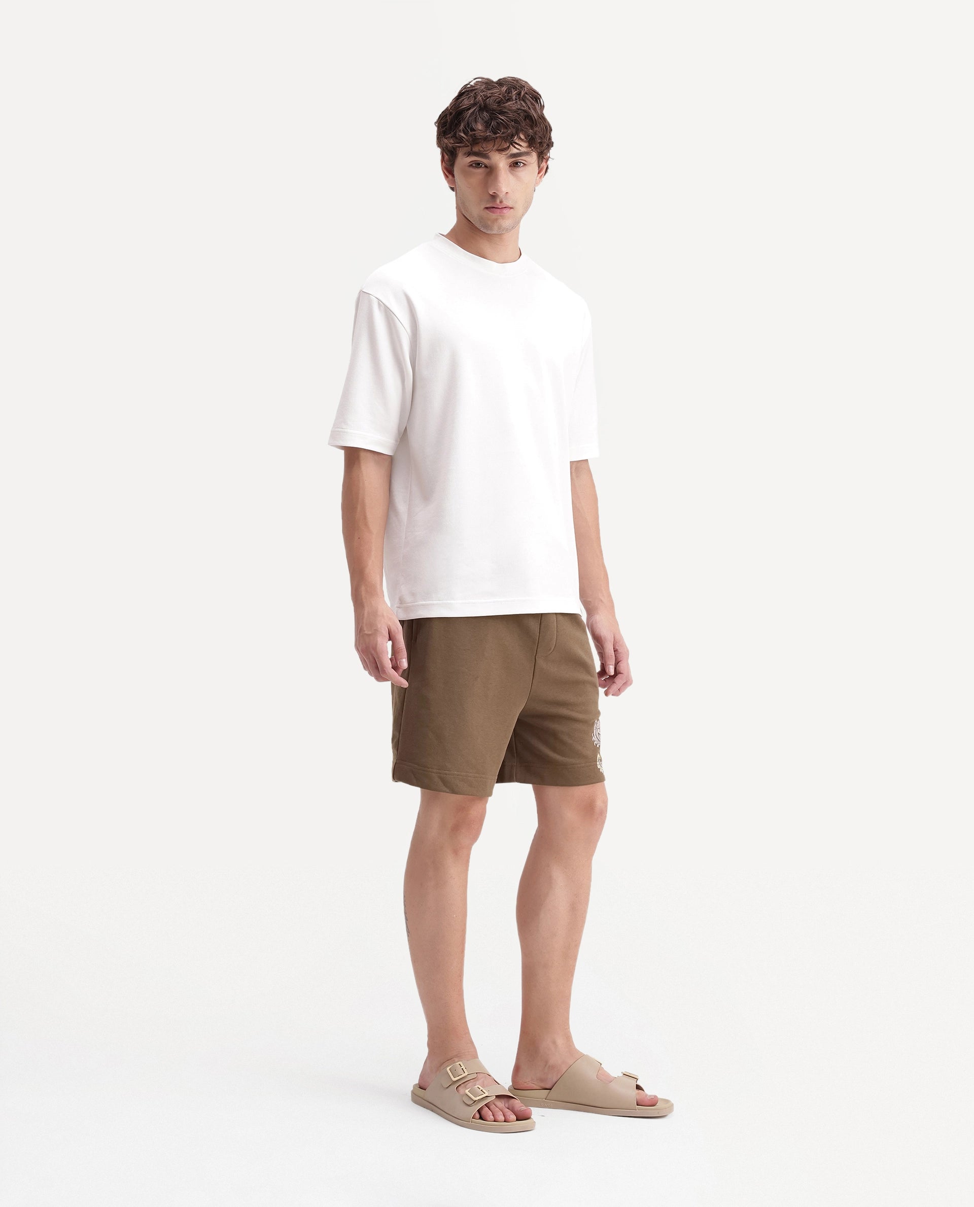 Rare Rabbit Men's Shon Dusky Brown Cotton Blend Regular Graphic Print Shorts