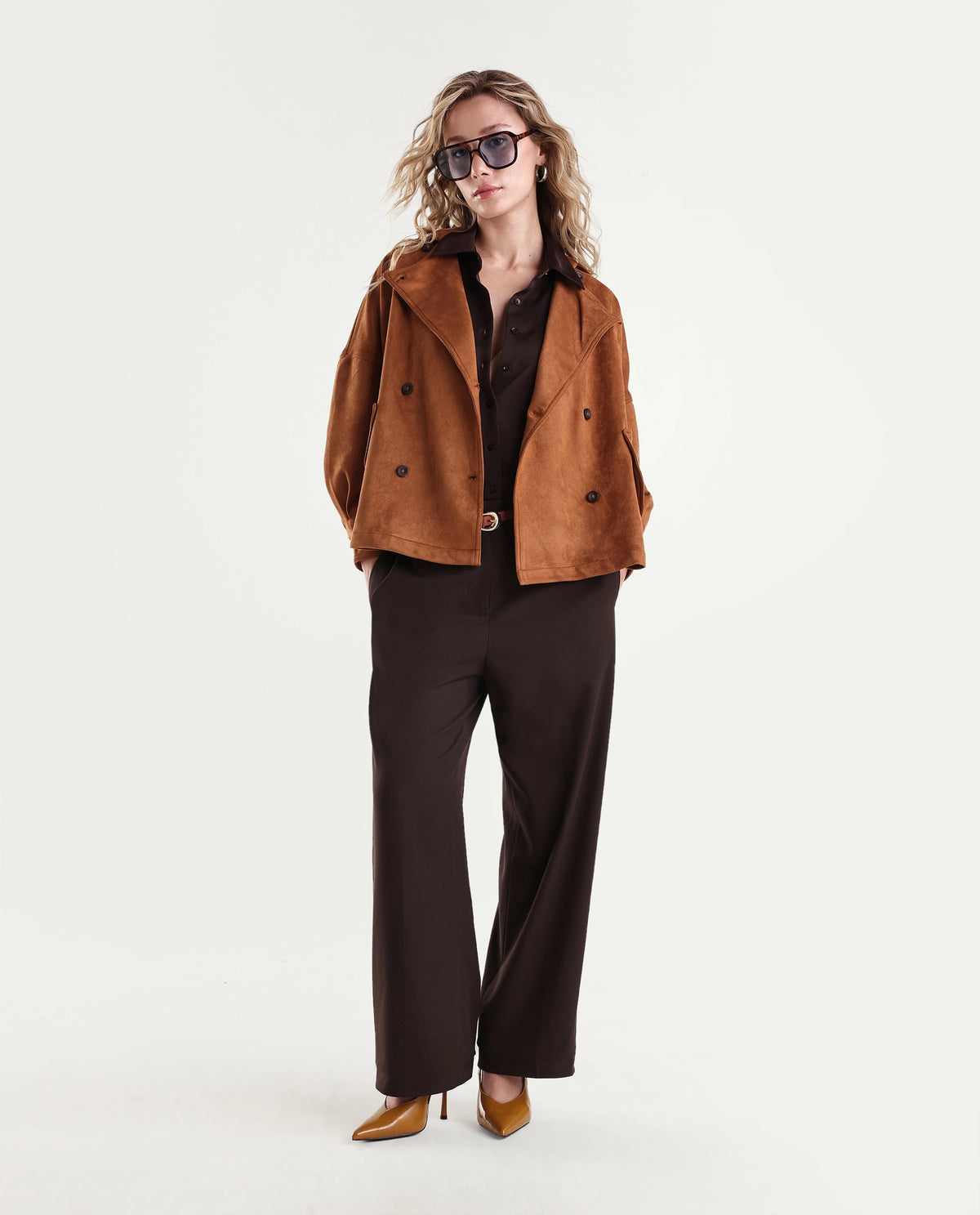 Rareism Women's Srait-Aw26 Brown Polyester Blend Straight Plain Trouser
