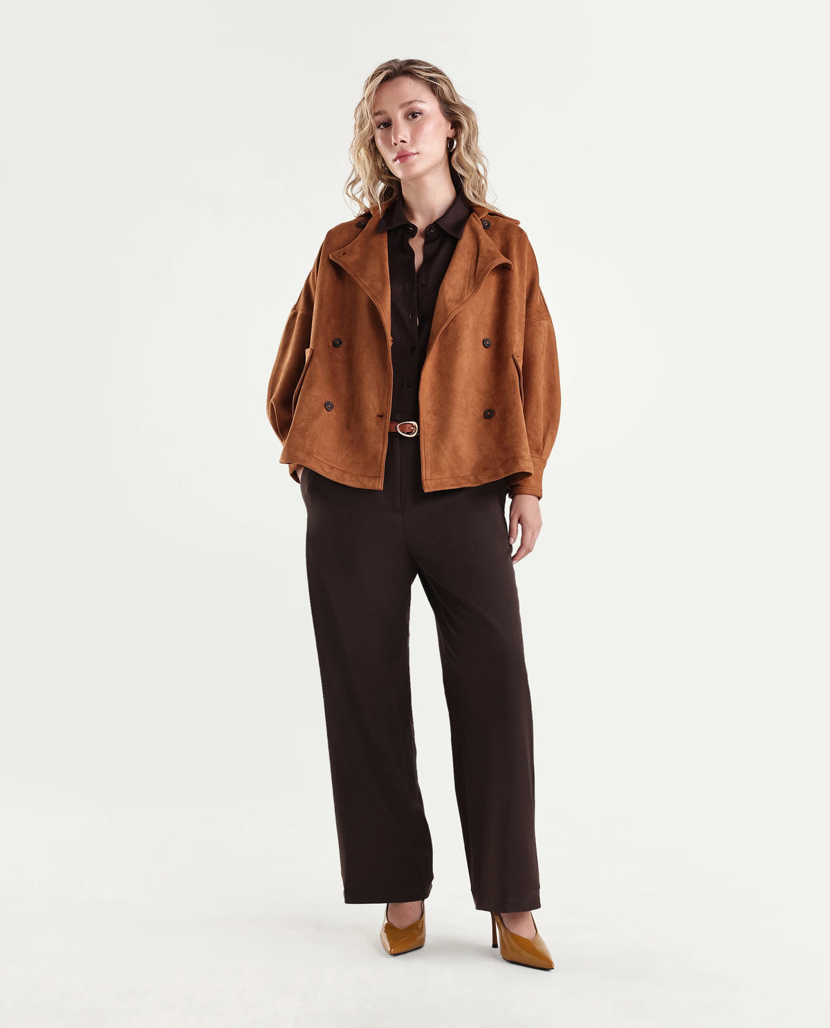 Rareism Women's Srait-Aw26 Brown Polyester Blend Straight Plain Trouser