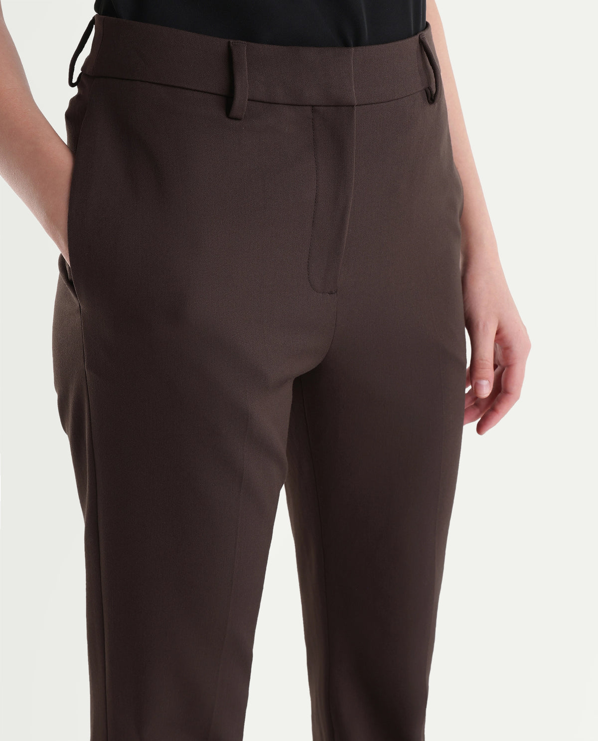 Rareism Women's Frare-Aw26 Brown Polyester Blend Bootcut Plain Trouser