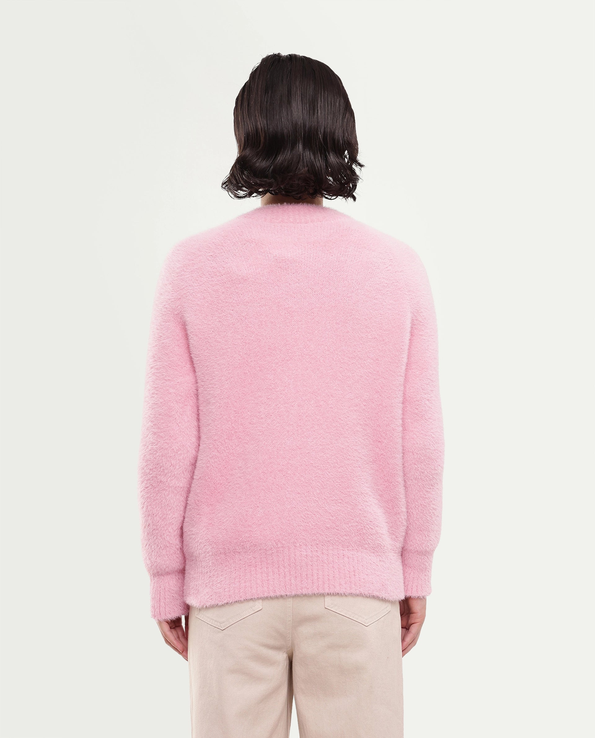 Rareism Women's Mitsi Light Peach Plain Nylon Relaxed Long Sleeves Sweater