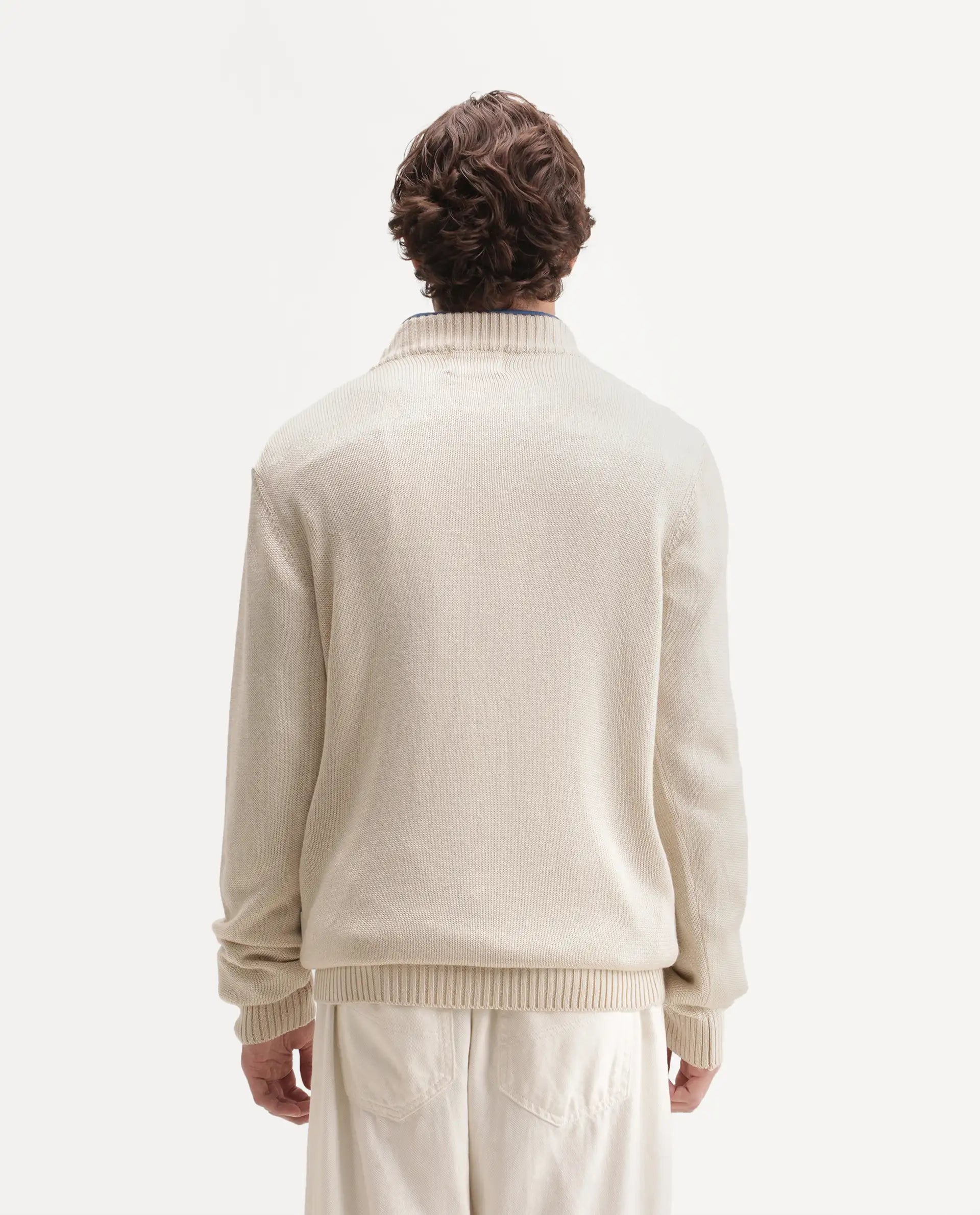 Rare Rabbit Men's Frab Light Beige Acrylic Crew Neck Regular Fit Jacquard Sweater