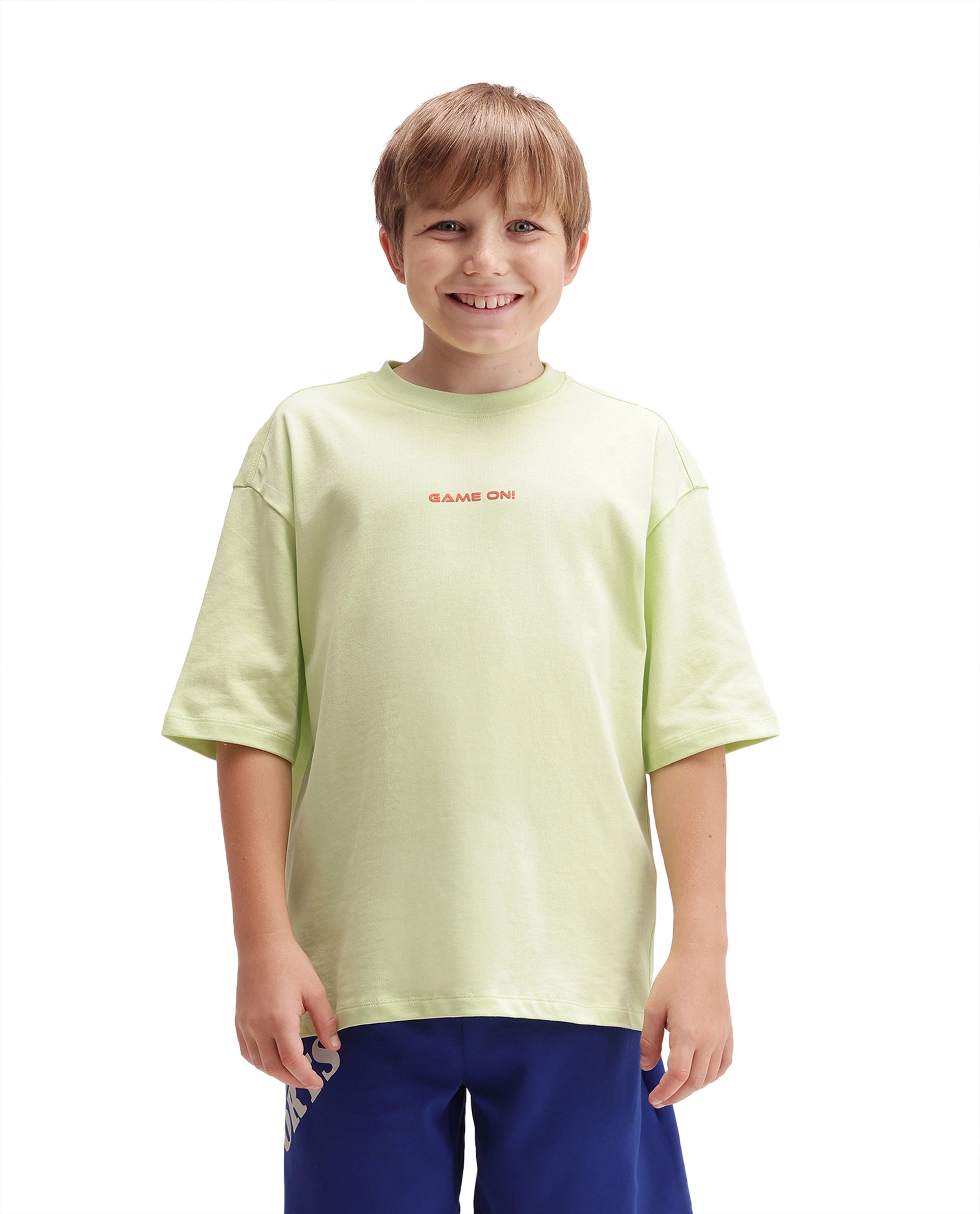 Rare Ones Kids Gamos Pastel Green Cotton Fabric Pull-On Closure Boxy Fit Graphic Print T-Shirt