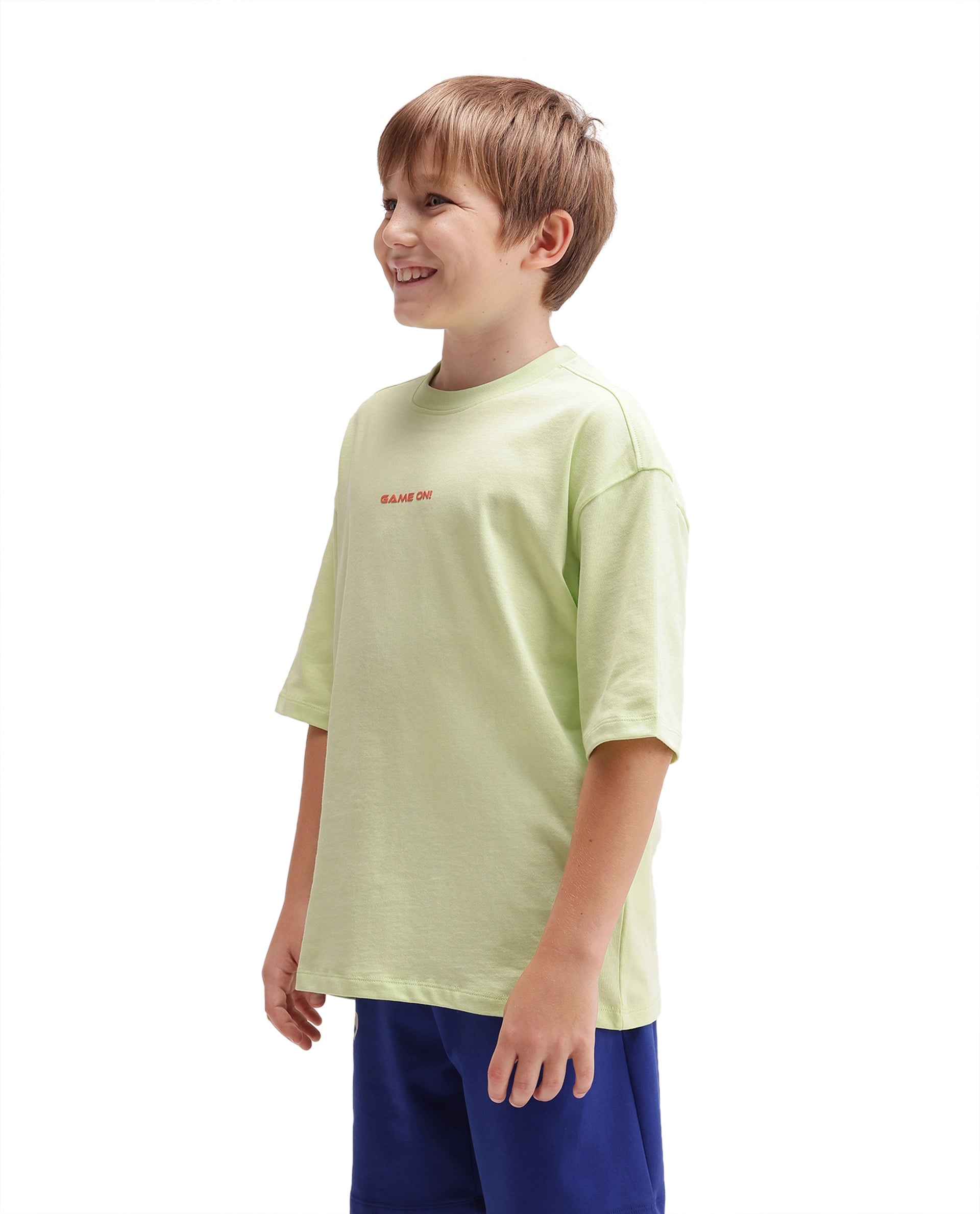 Rare Ones Kids Gamos Pastel Green Cotton Fabric Pull-On Closure Boxy Fit Graphic Print T-Shirt