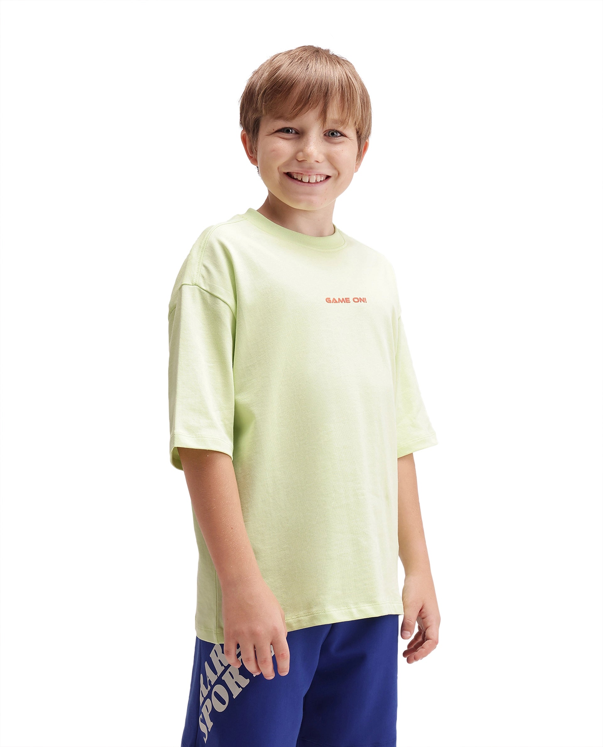 Rare Ones Kids Gamos Pastel Green Cotton Fabric Pull-On Closure Boxy Fit Graphic Print T-Shirt