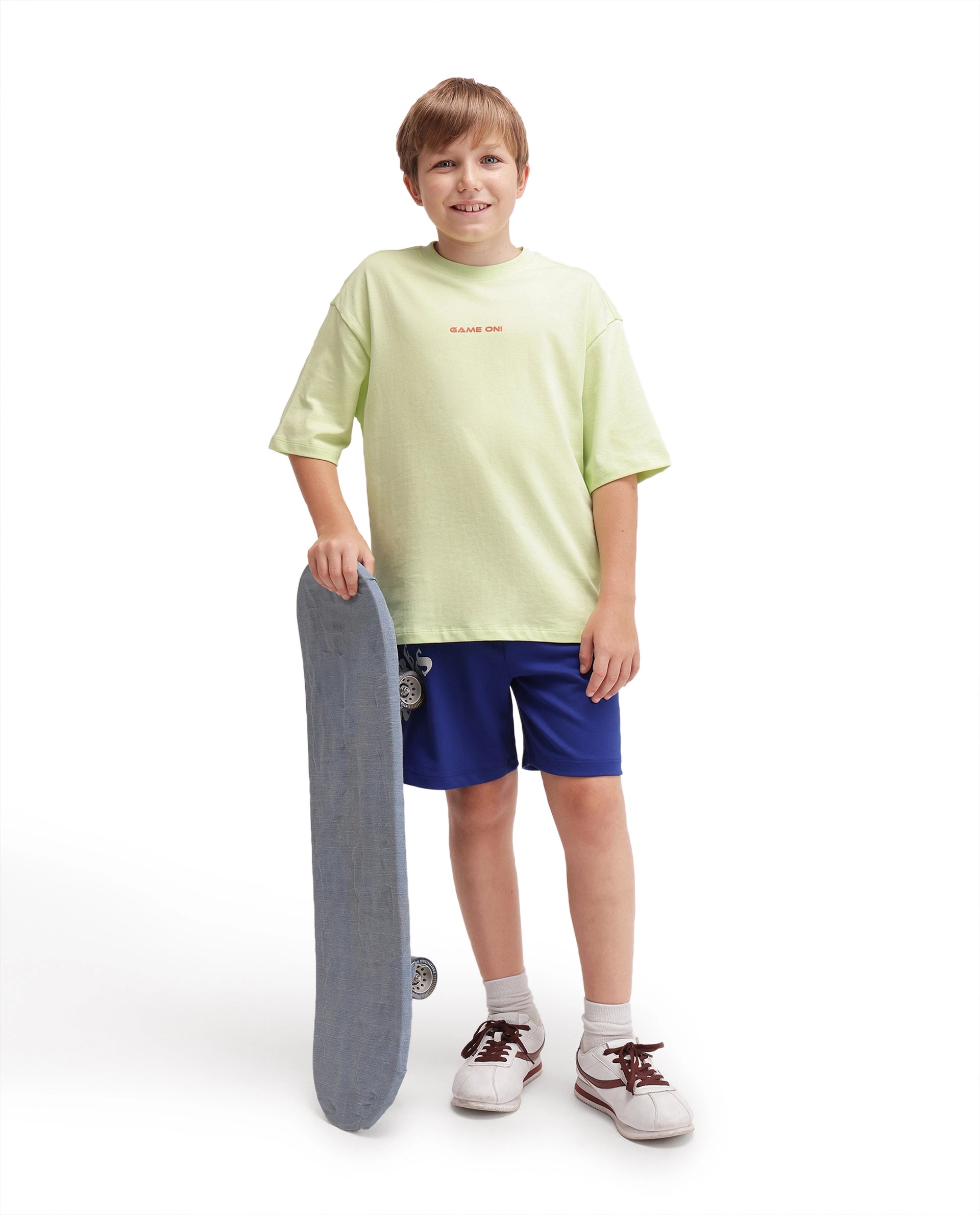 Rare Ones Kids Gamos Pastel Green Cotton Fabric Pull-On Closure Boxy Fit Graphic Print T-Shirt