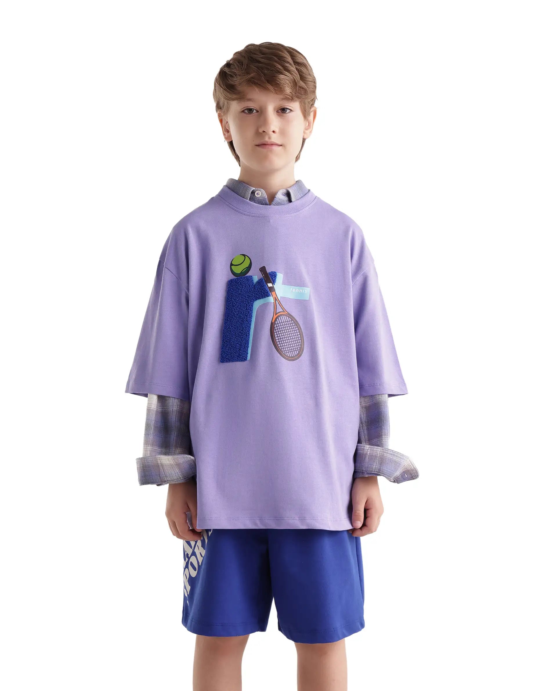 Rare Ones Kids Tenn Light Purple Cotton Fabric Pull-On Closure Oversized Graphic Print T-Shirt