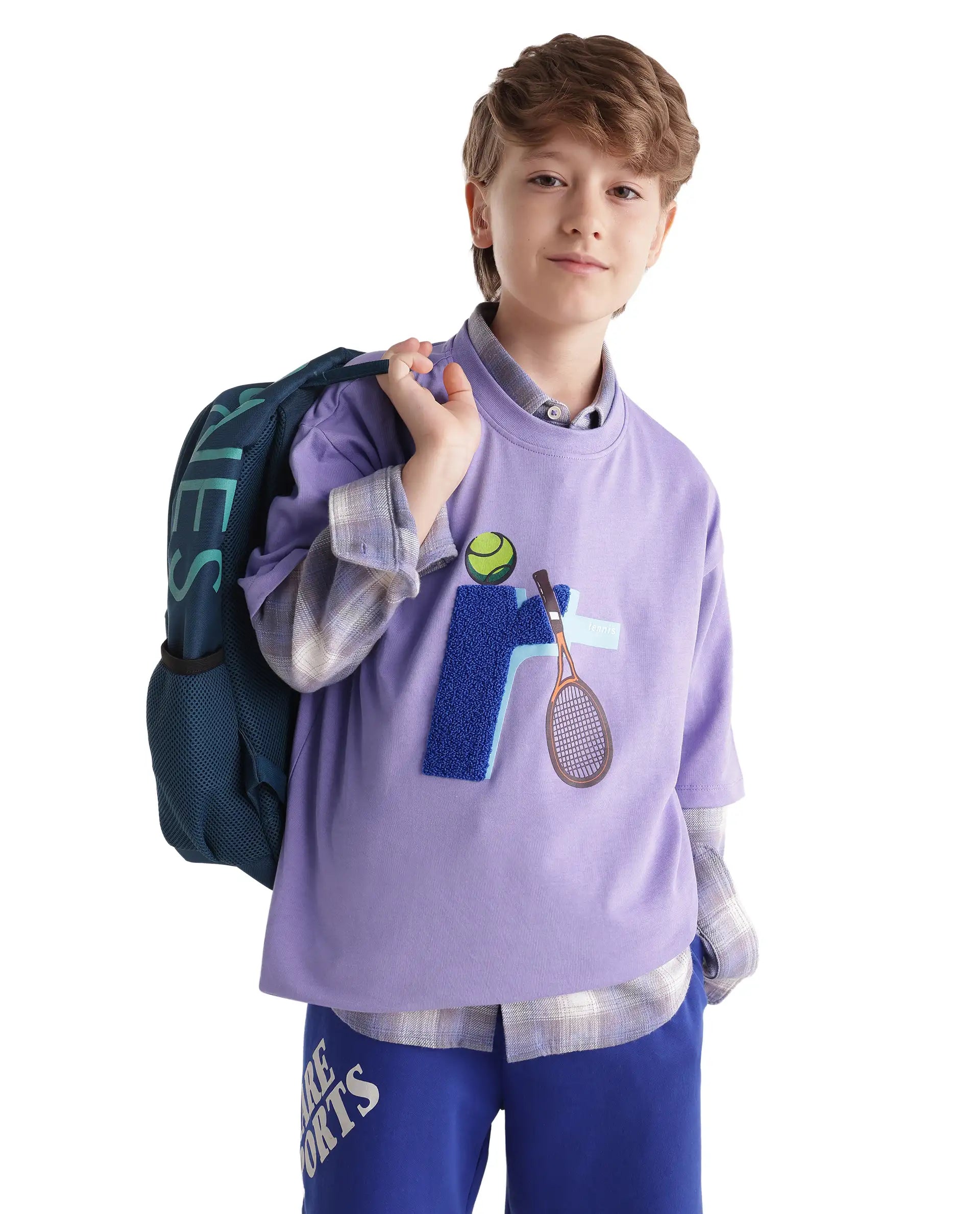 Rare Ones Kids Tenn Light Purple Cotton Fabric Pull-On Closure Oversized Graphic Print T-Shirt
