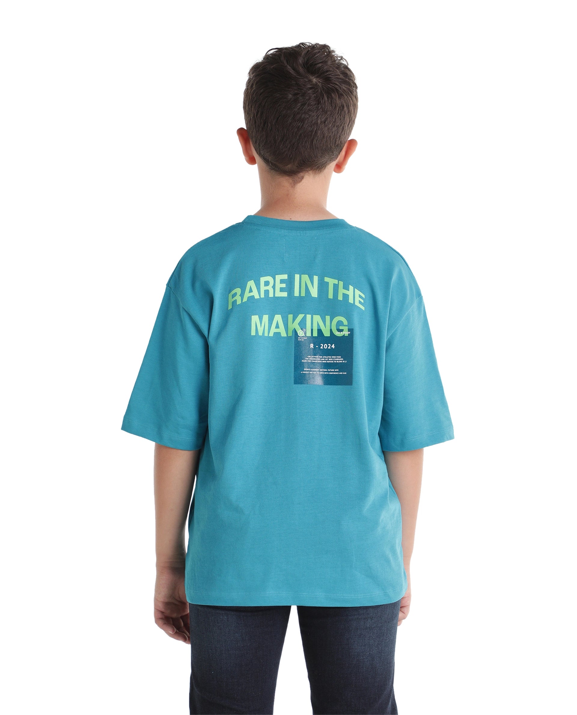 Rare Ones Kids Porto Teal Cotton Fabric Pull-On Closure Boxy Fit Graphic Print T-Shirt