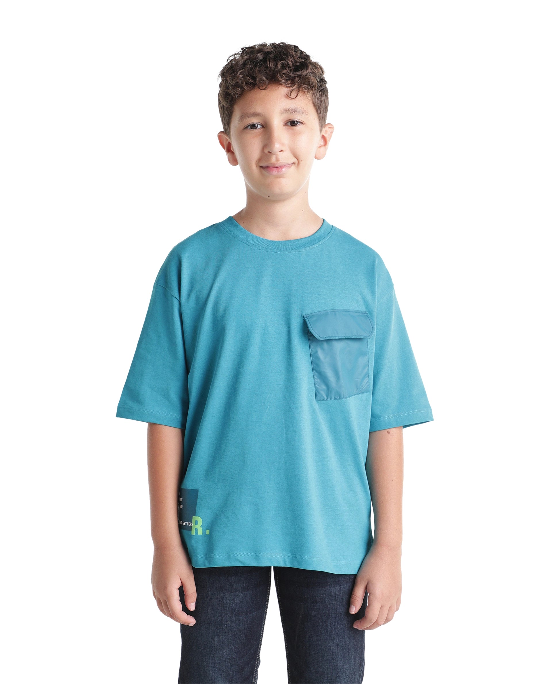 Rare Ones Kids Porto Teal Cotton Fabric Pull-On Closure Boxy Fit Graphic Print T-Shirt