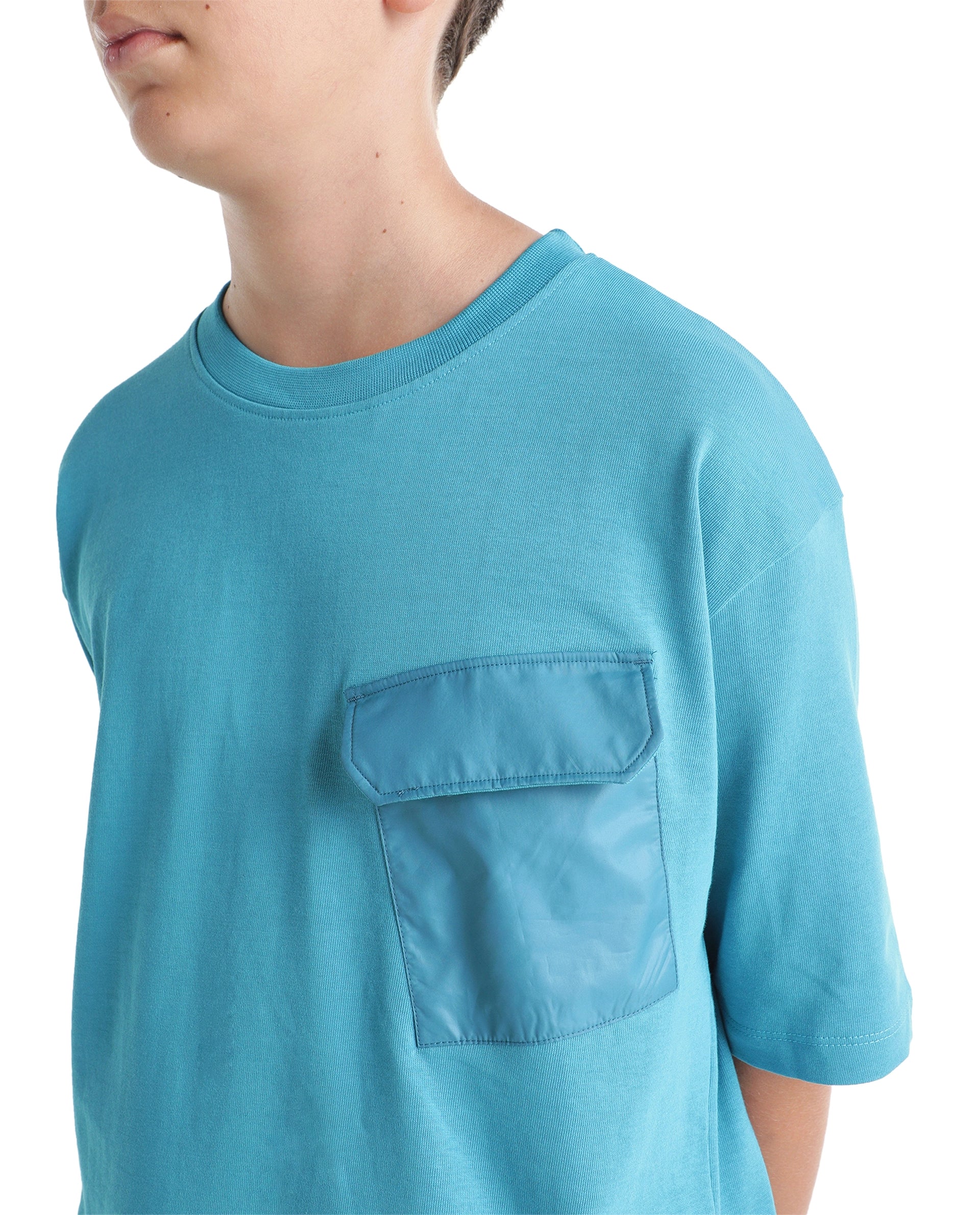Rare Ones Kids Porto Teal Cotton Fabric Pull-On Closure Boxy Fit Graphic Print T-Shirt