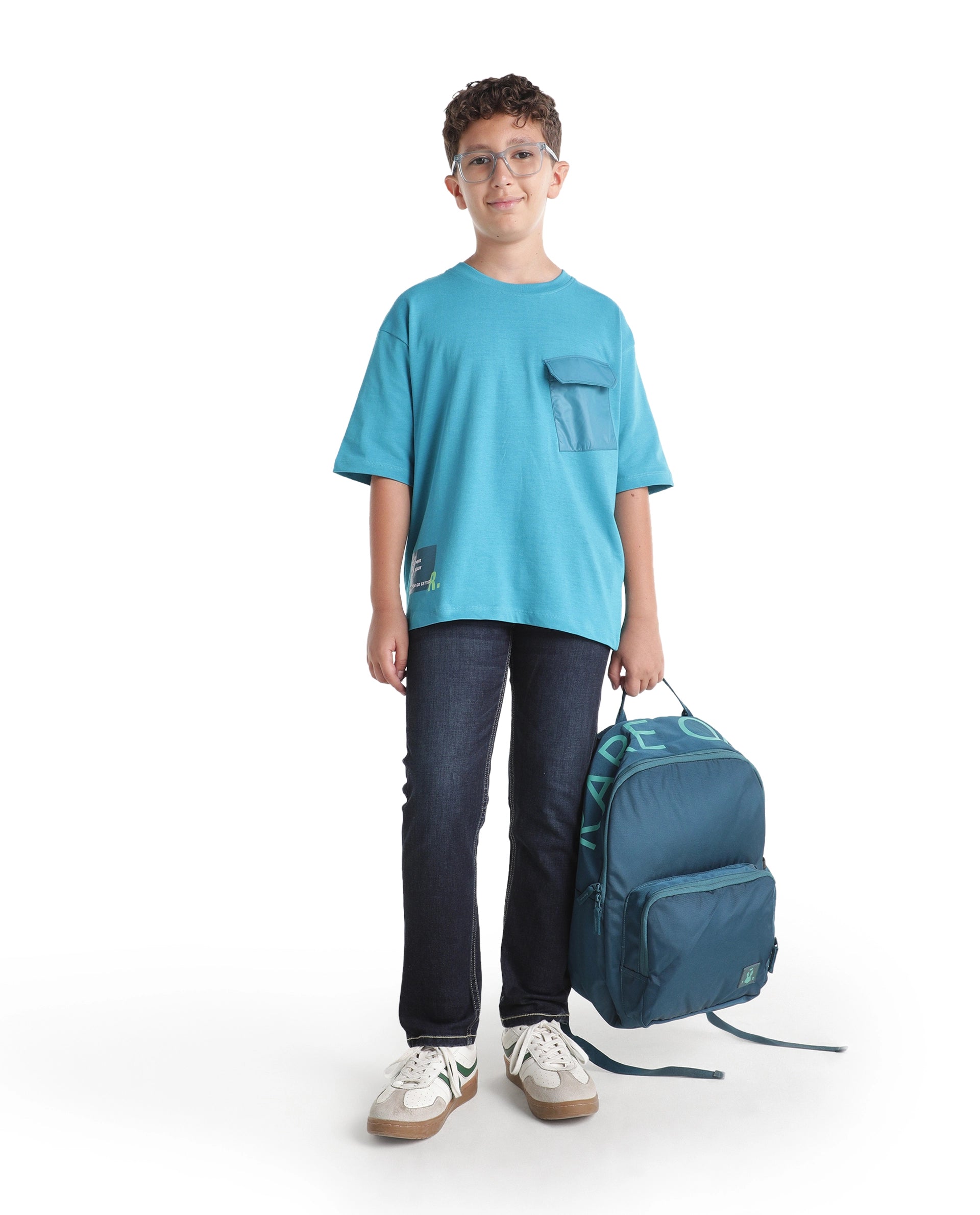 Rare Ones Kids Porto Teal Cotton Fabric Pull-On Closure Boxy Fit Graphic Print T-Shirt