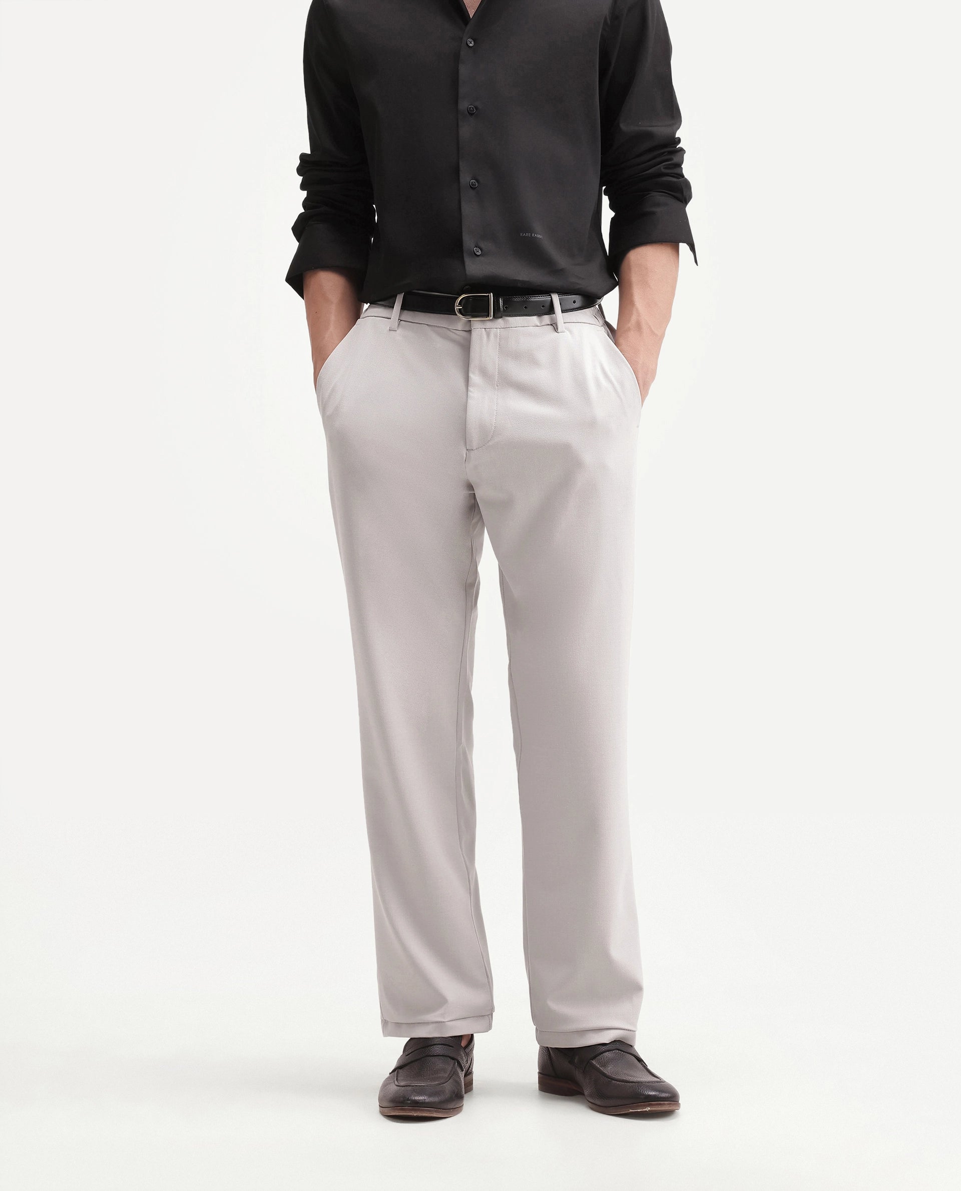 Rare Rabbit Men's Travel-W-Aw26 Beige Polyester Blend Button And Zip Regular Plain Trouser