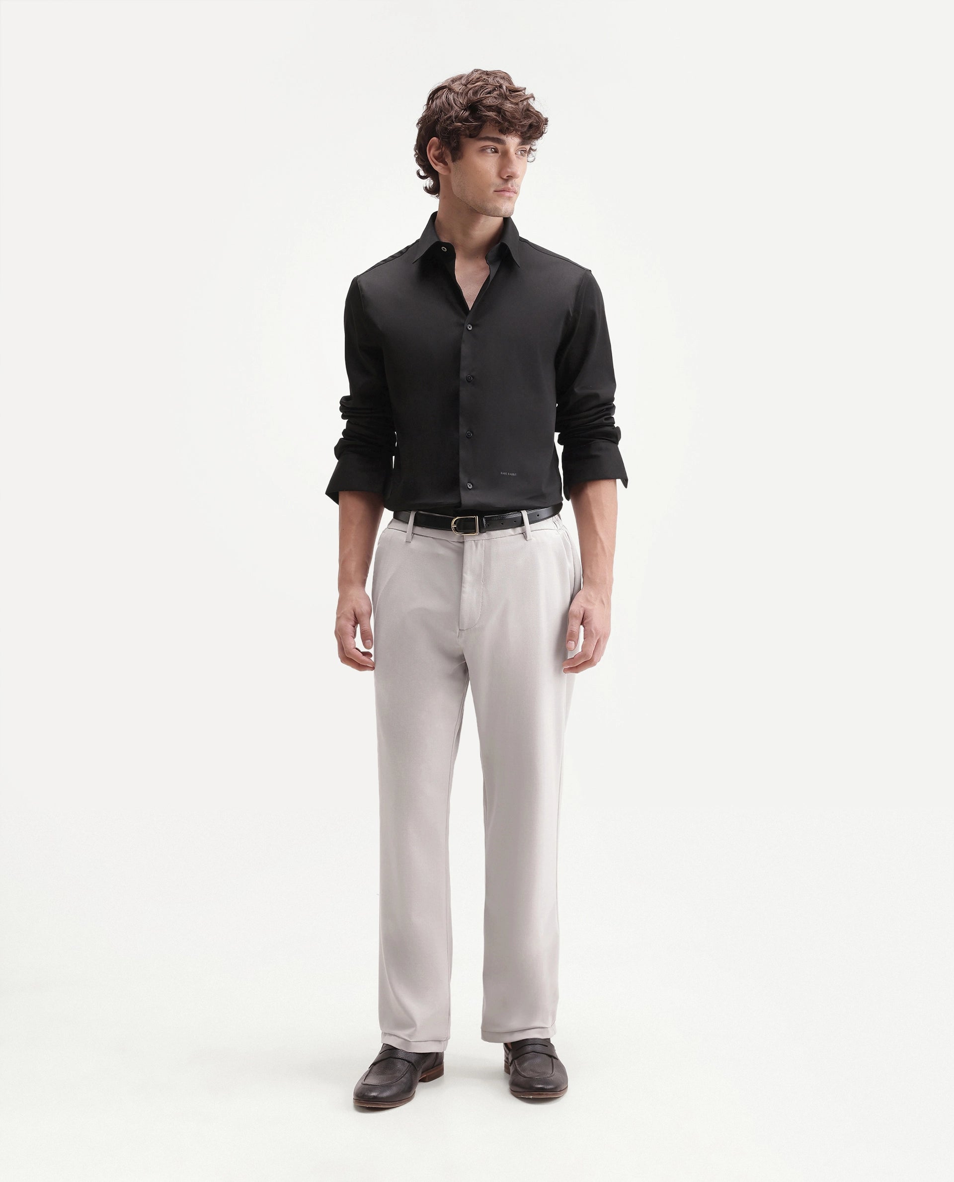 Rare Rabbit Men's Travel-W-Aw26 Beige Polyester Blend Button And Zip Regular Plain Trouser