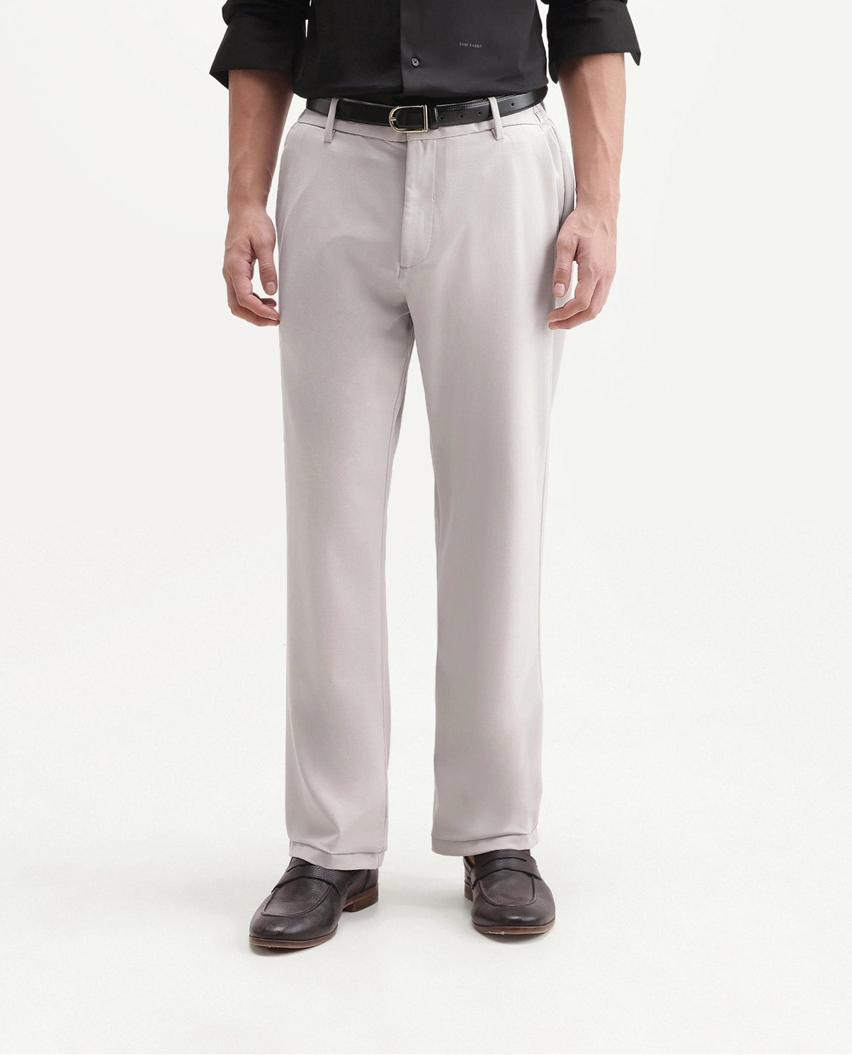 Rare Rabbit Men's Travel-W-Aw26 Beige Polyester Blend Button And Zip Regular Plain Trouser