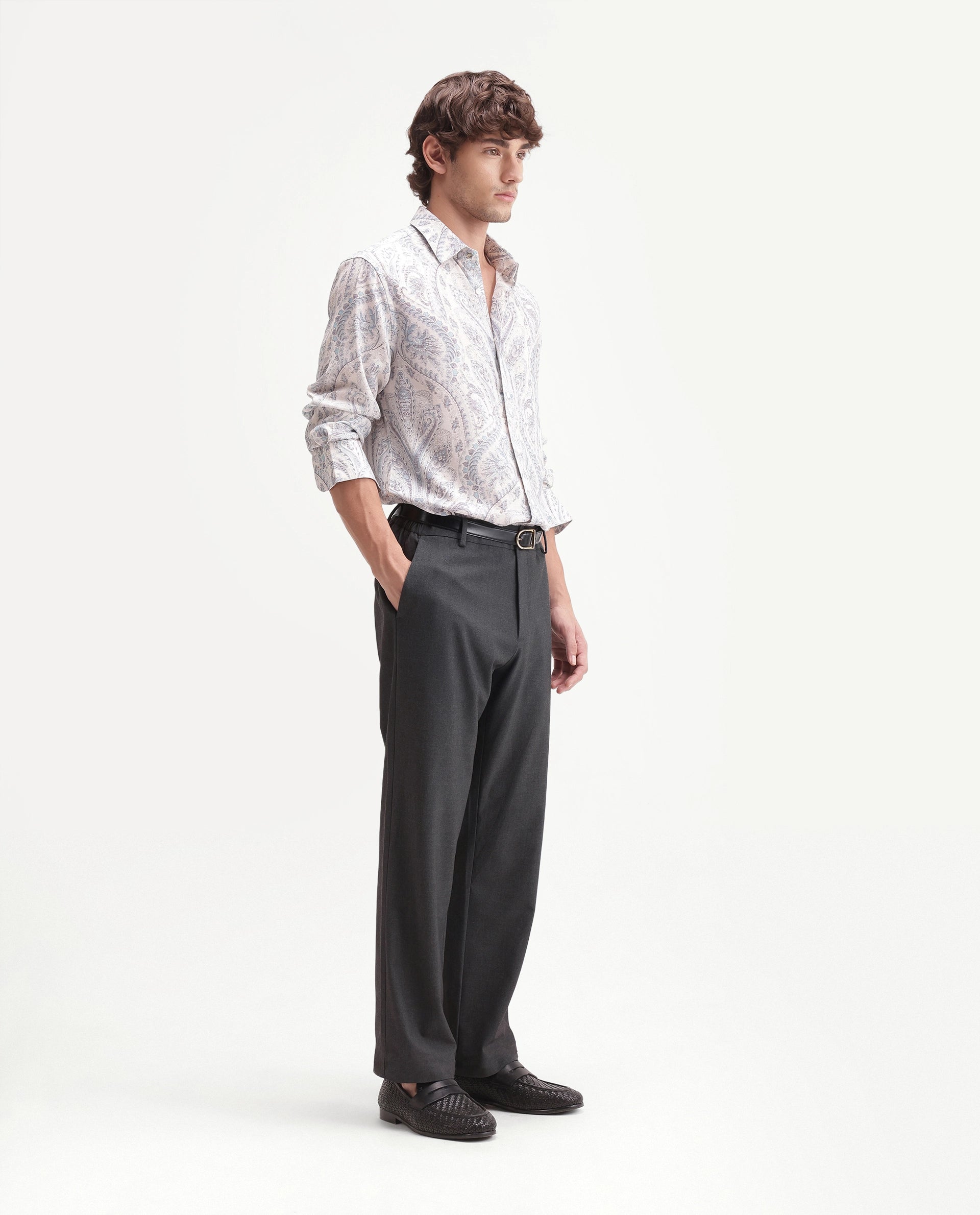 Rare Rabbit Men's Travel-Uw-Aw26 Grey Polyester Blend Button And Zip Regular Plain Trouser