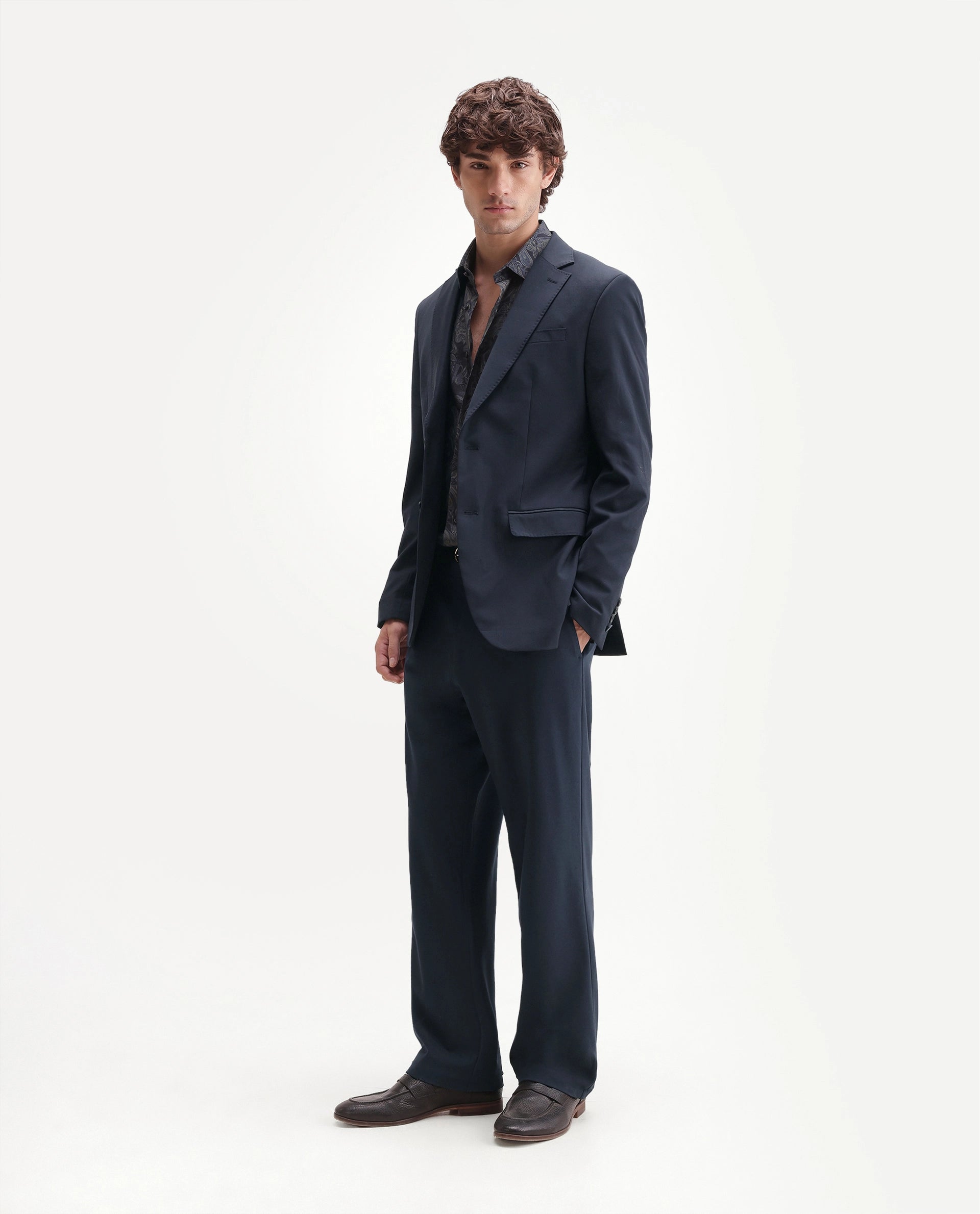 Rare Rabbit Men's Travel-Uw-Aw26 Navy Polyester Blend Button And Zip Regular Plain Trouser