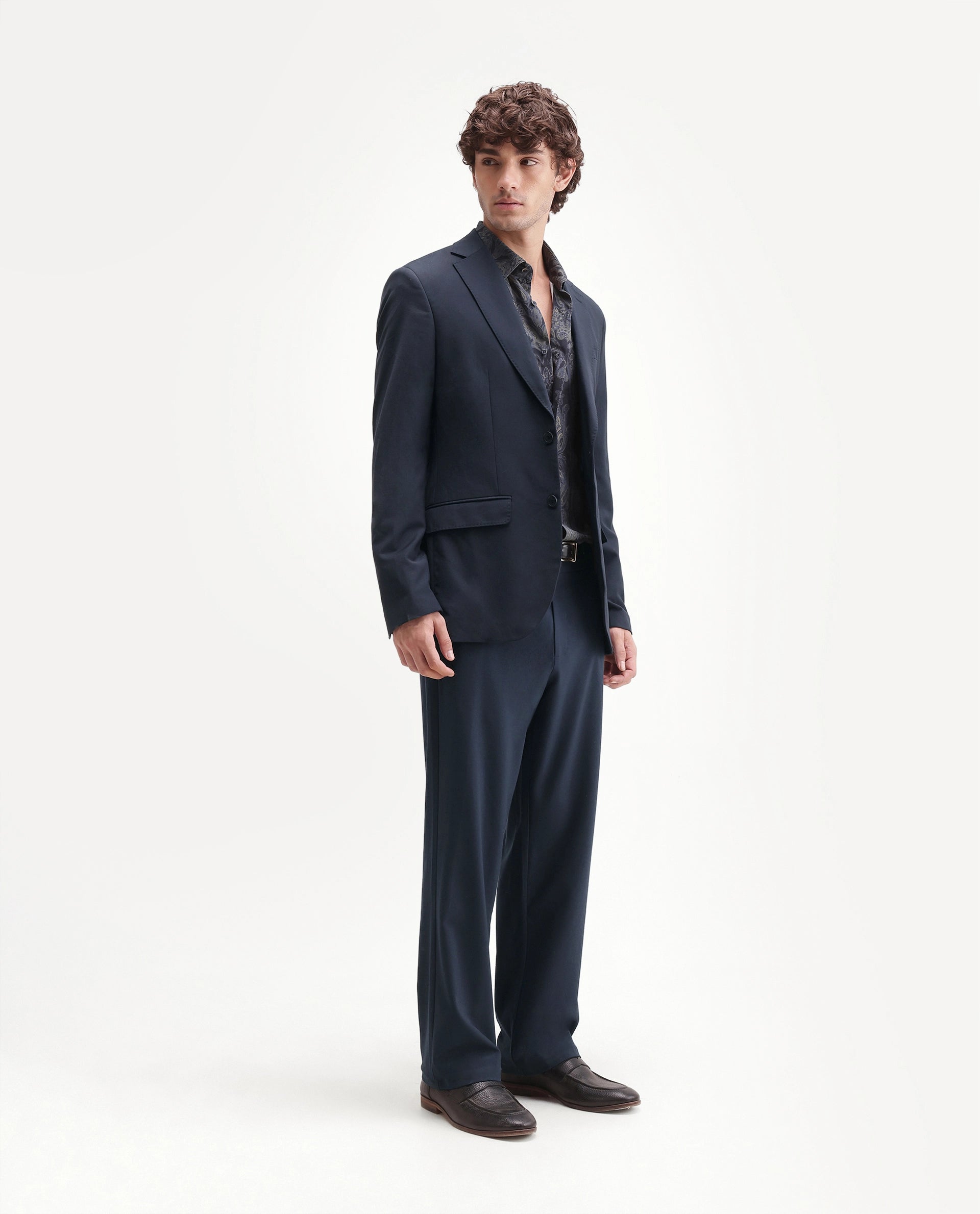 Rare Rabbit Men's Travel-Uw-Aw26 Navy Polyester Blend Button And Zip Regular Plain Trouser