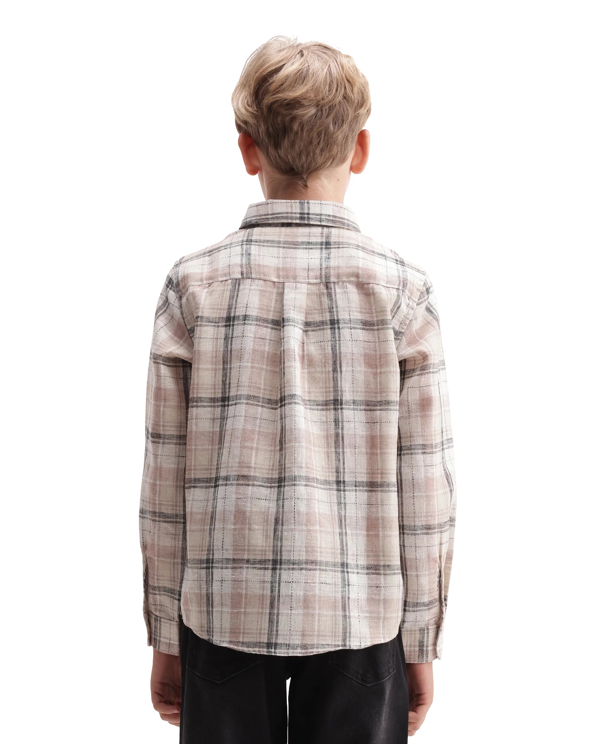 Rare Ones Kids Dean Dusky Peach Polyester Blend Fabric Button Closure Regular Fit Checkered Shirt