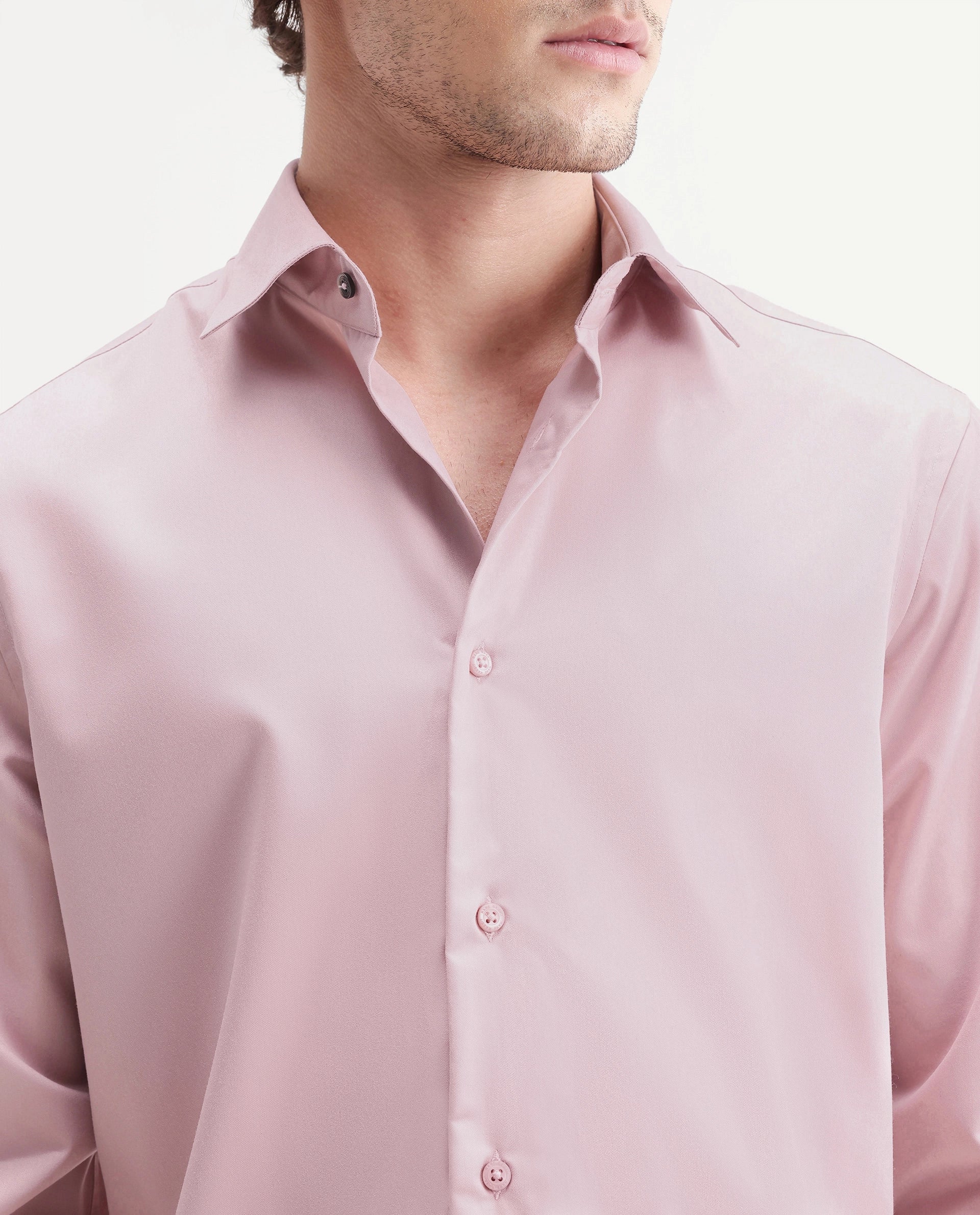 Rare Rabbit Men's Aston Light Pink Polyester Blend Spread Collar Button Regular Plain Shirt
