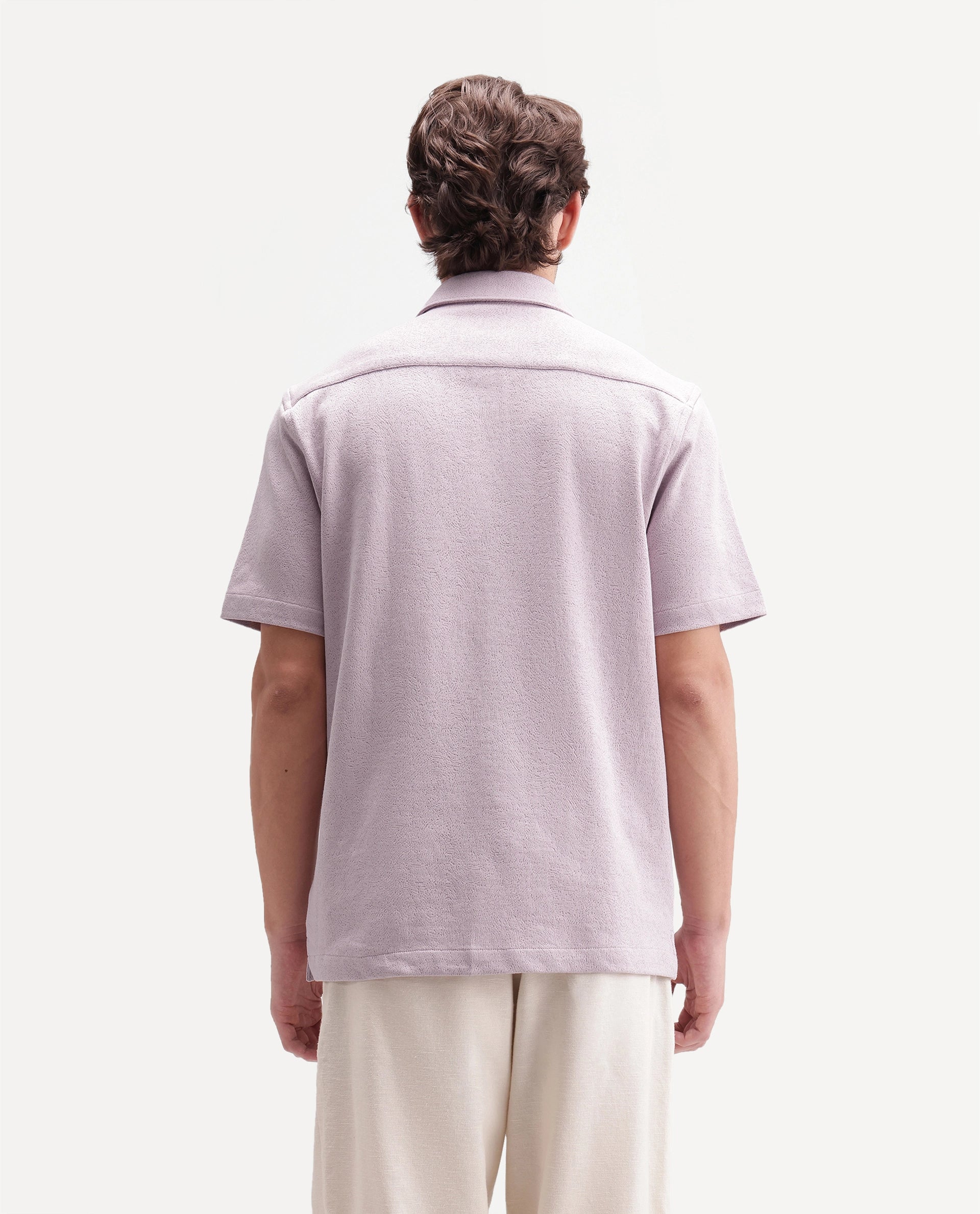 Rare Rabbit Men's Davin-S Light Pink Cotton Blend Spread Collar Regular Fit Textured Shirt