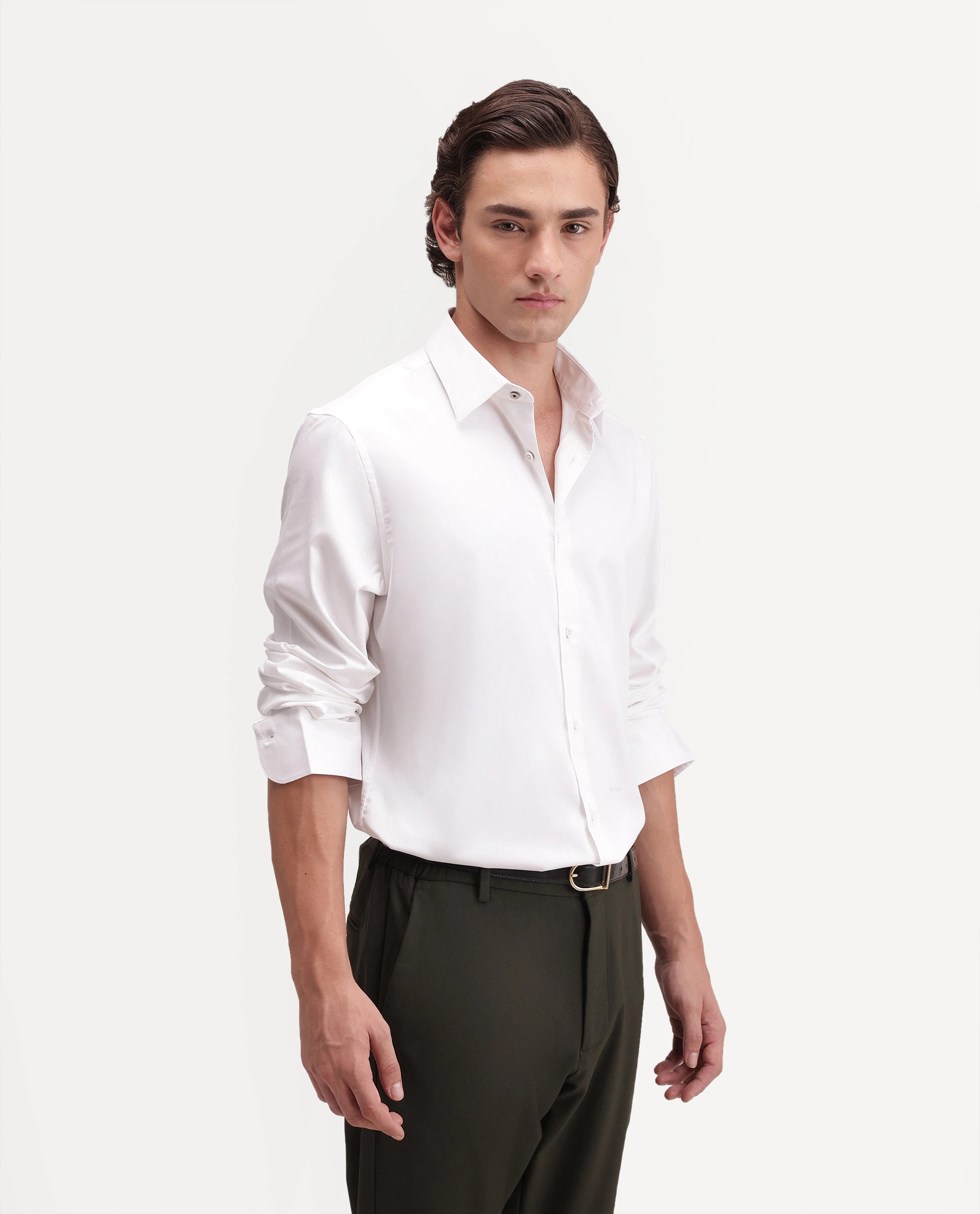 Rare Rabbit Men's Zapi White Polyester Blend Spread Collar Regular Fit Plain Shirt