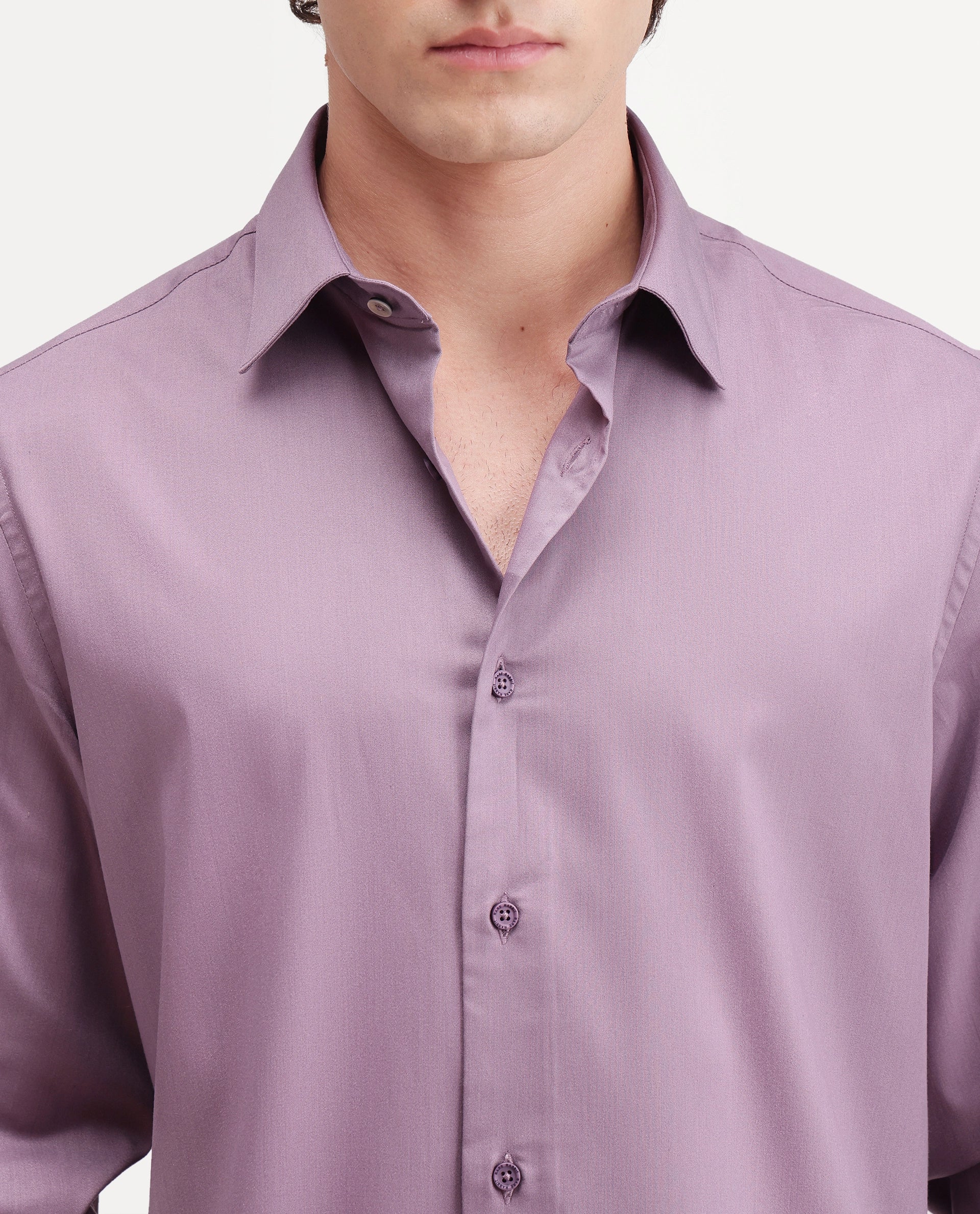 Rare Rabbit Men's Zapi Dusky Purple Polyester Blend Spread Collar Regular Fit Plain Shirt