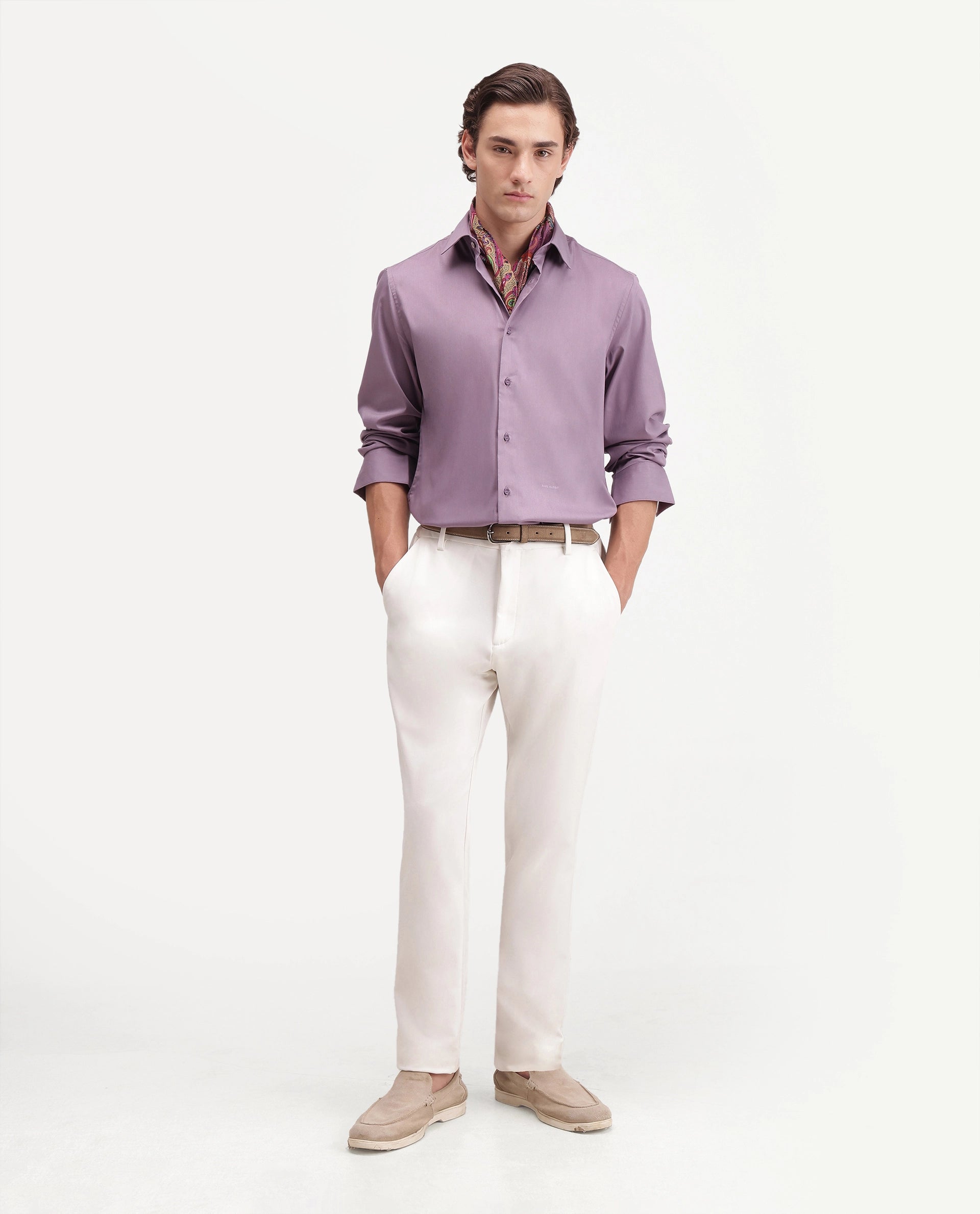 Rare Rabbit Men's Zapi Dusky Purple Polyester Blend Spread Collar Regular Fit Plain Shirt