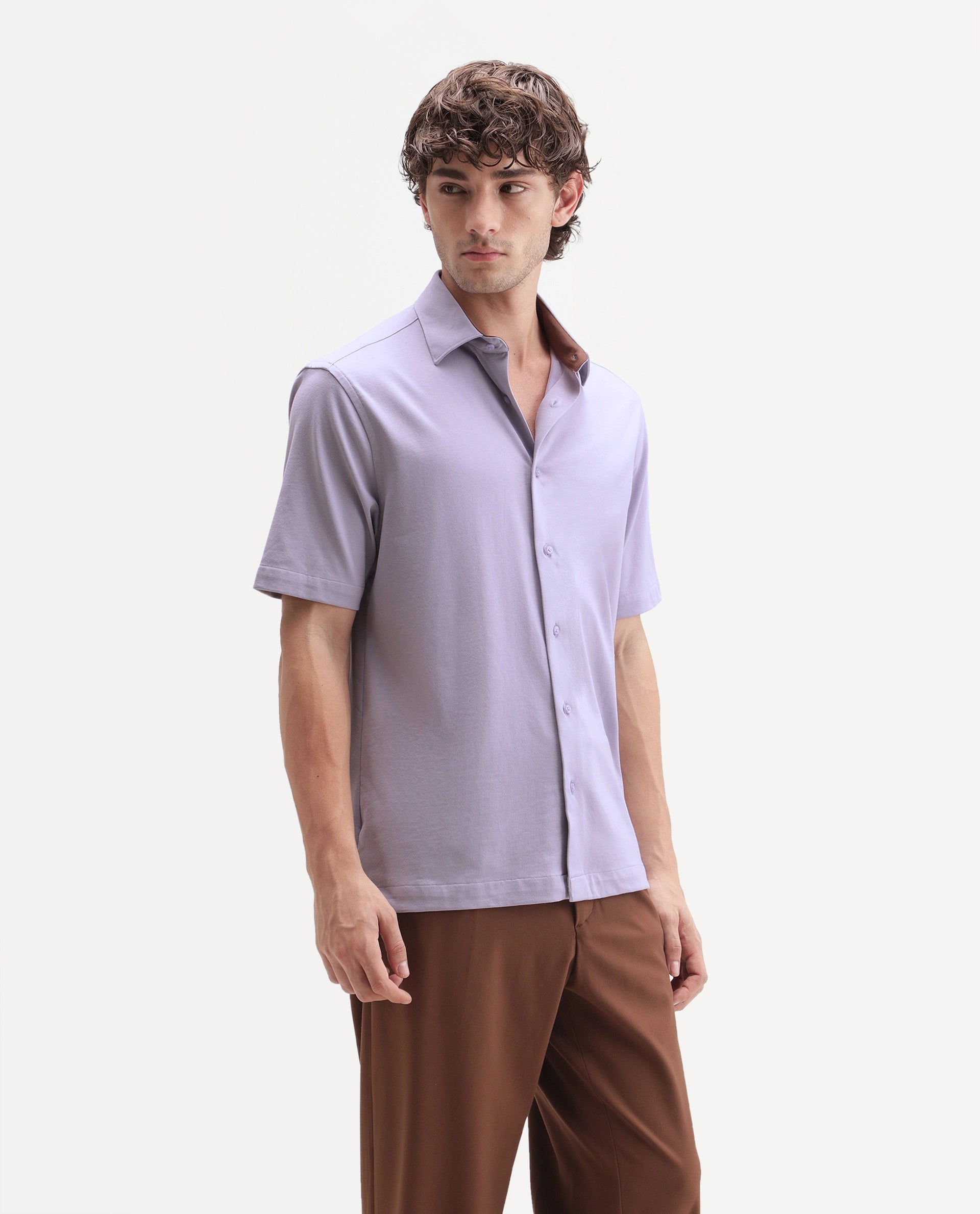 Rare Rabbit Men's Darvin Purple Polyester Blend Spread Collar Regular Fit Plain Shirt