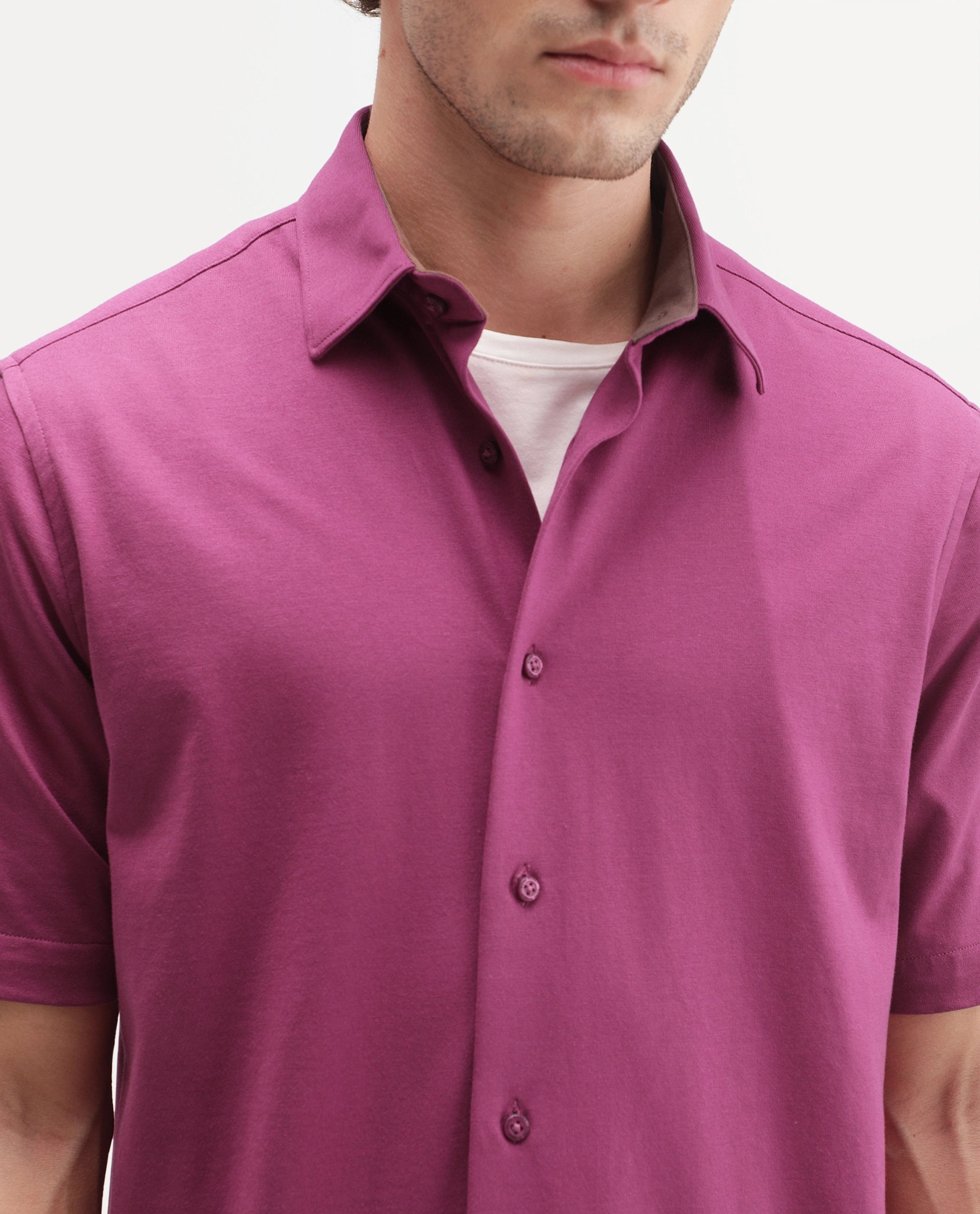 Rare Rabbit Men's Darvin Dusky Red Polyester Blend Spread Collar Regular Fit Plain Shirt