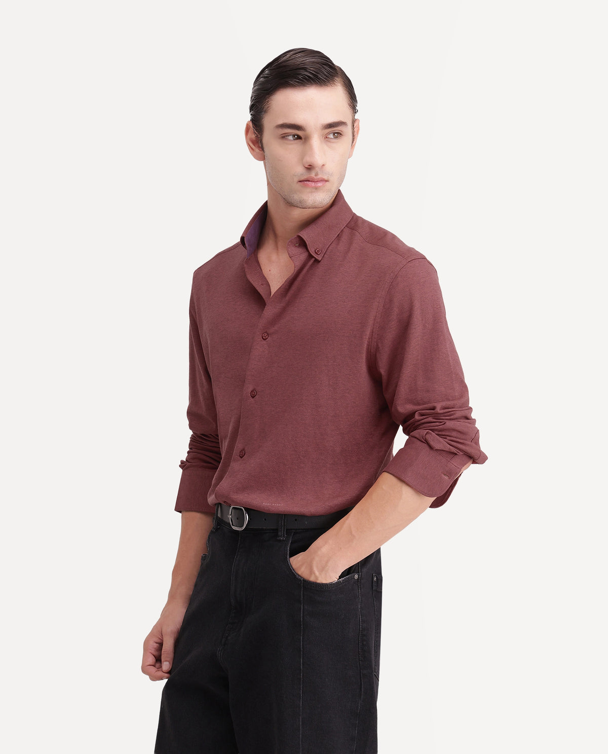 Rare Rabbit Men's Kenway Red Cotton Blend Button-Down Collar Regular Fit Plain Shirt