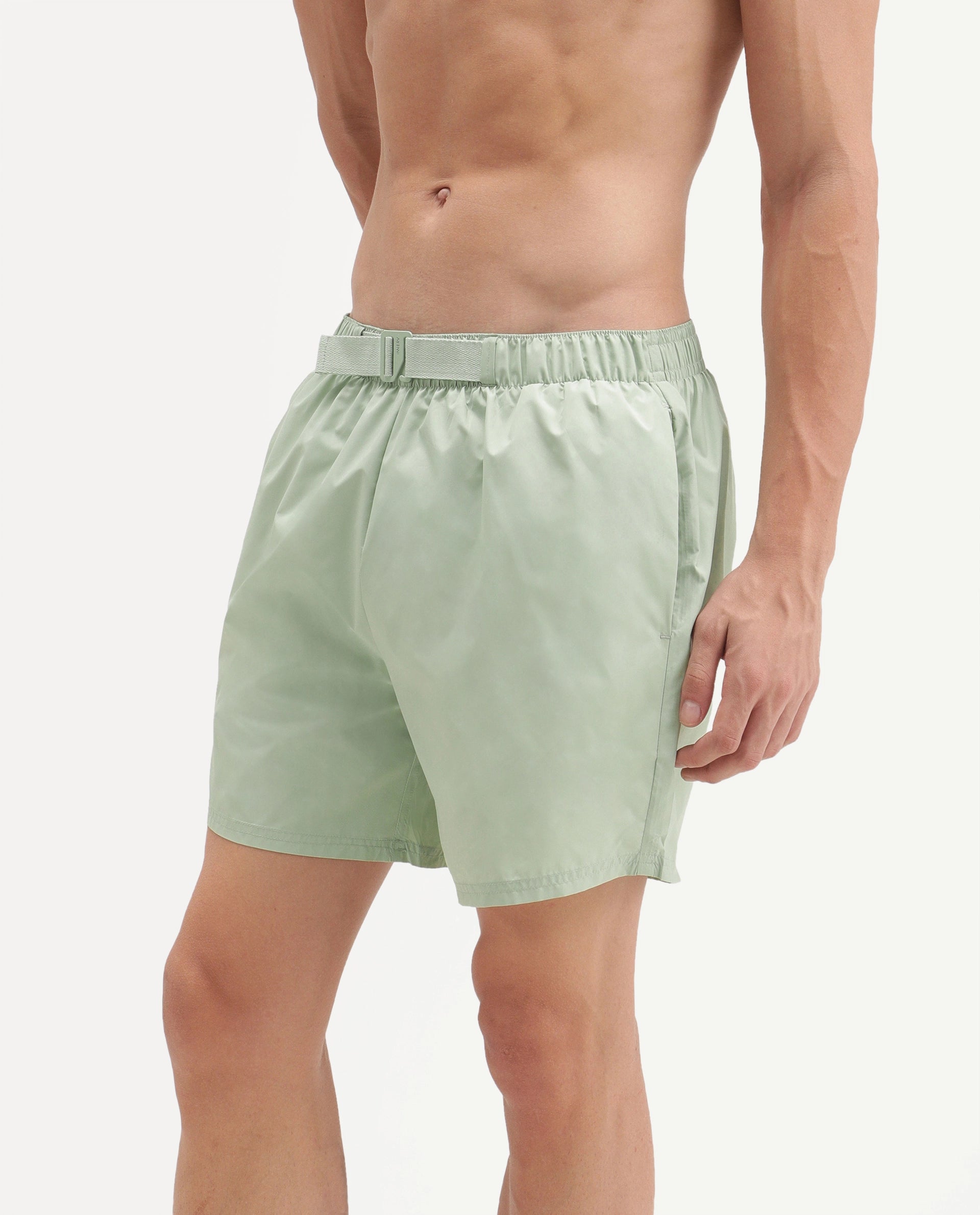 Rare Rabbit Men's Kort Aw26 Pastel Green Polyester Belt Regular Plain Swim Trunks