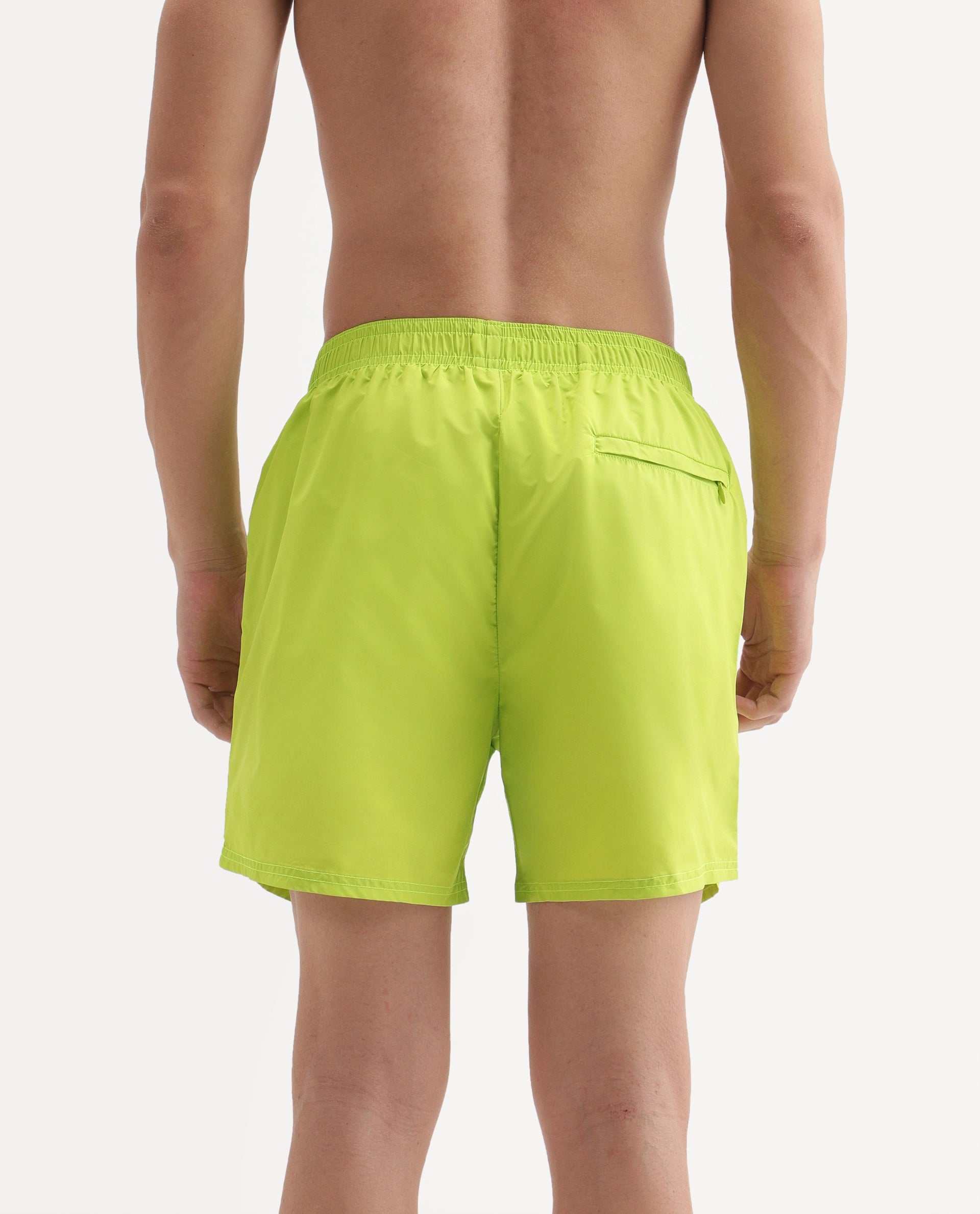 Rare Rabbit Men's Kort Aw26 Fluorescent Green Polyester Belt Regular Plain Swim Trunks