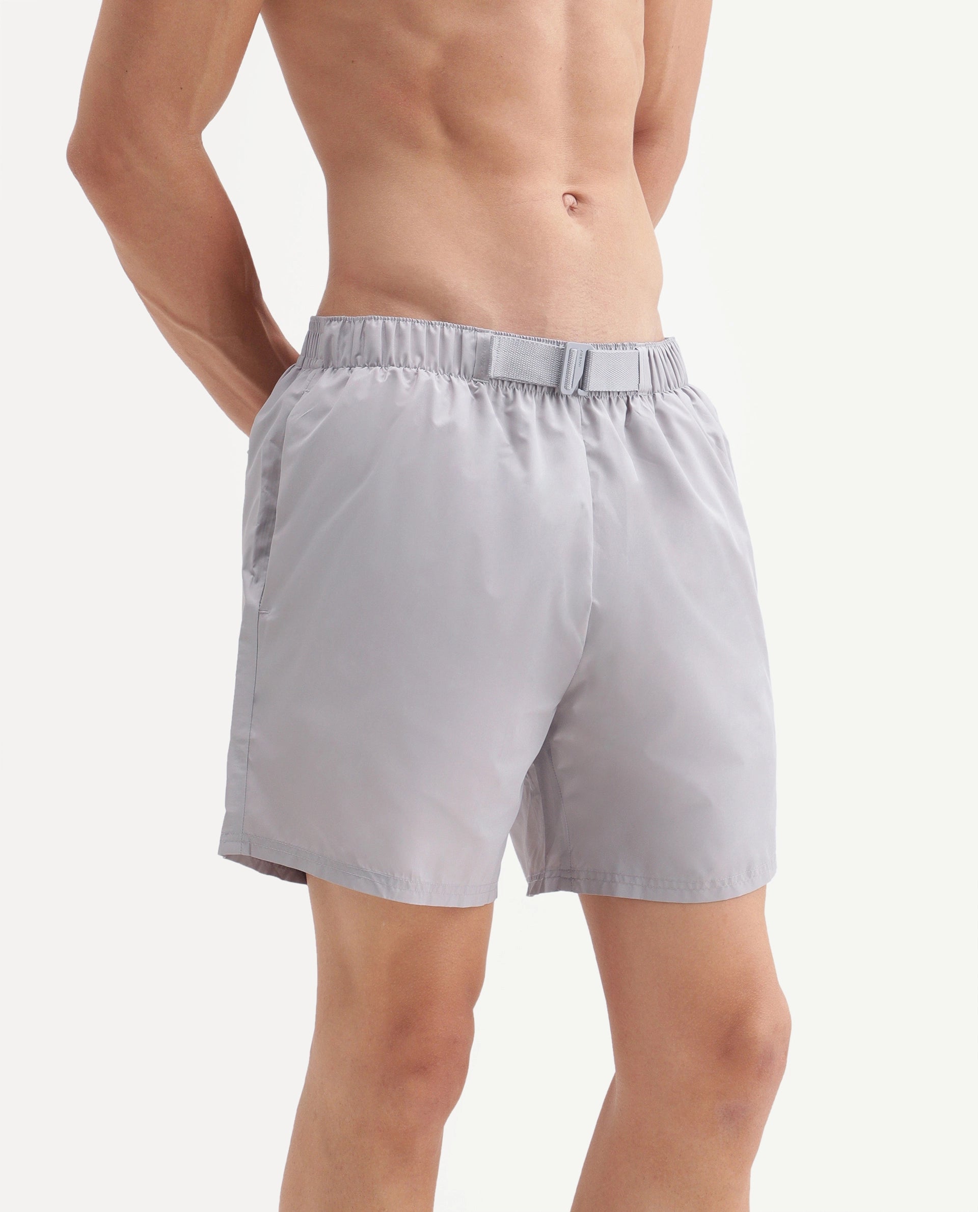 Rare Rabbit Men's Kort Aw26 Grey Polyester Belt Regular Plain Swim Trunks
