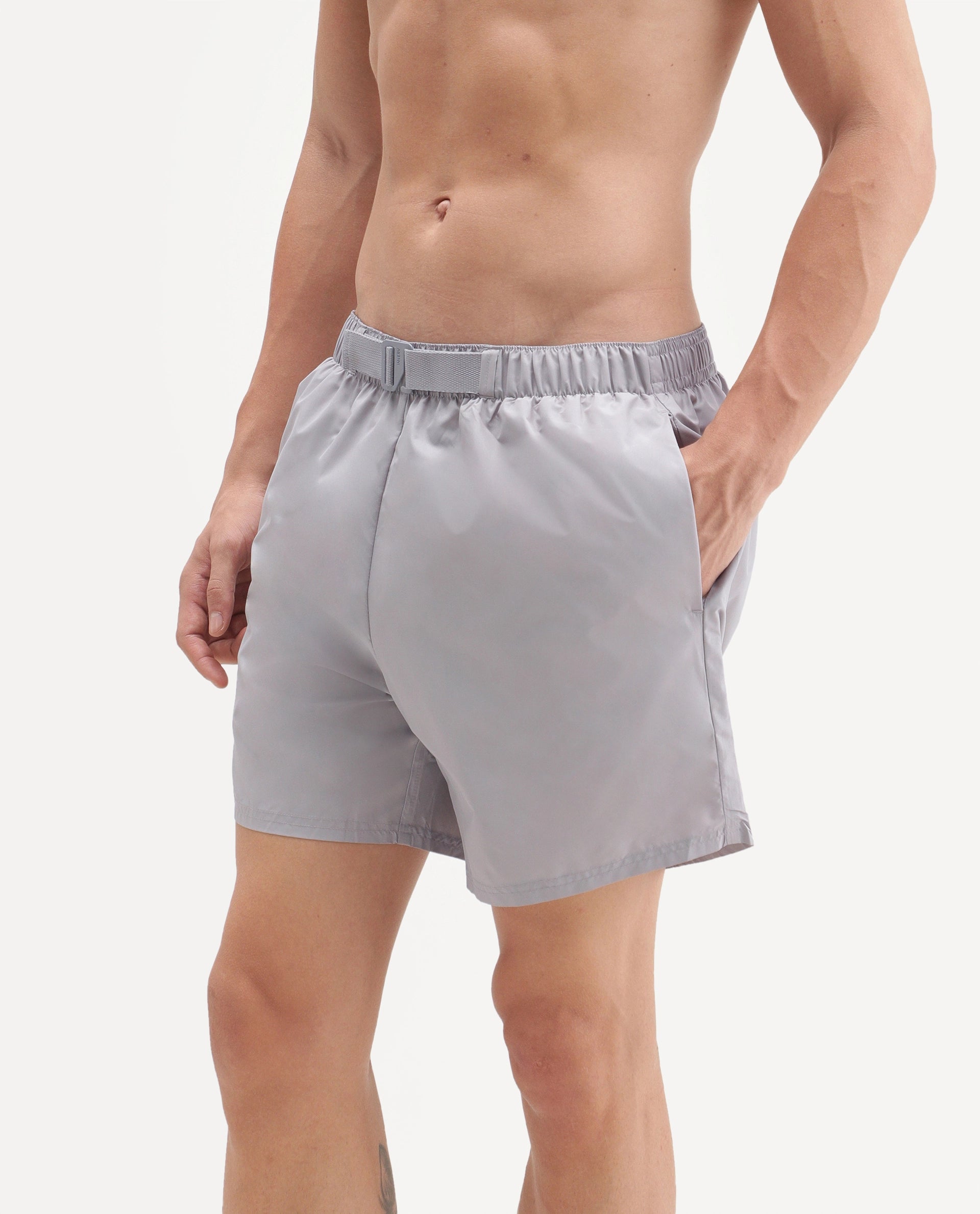 Rare Rabbit Men's Kort Aw26 Grey Polyester Belt Regular Plain Swim Trunks