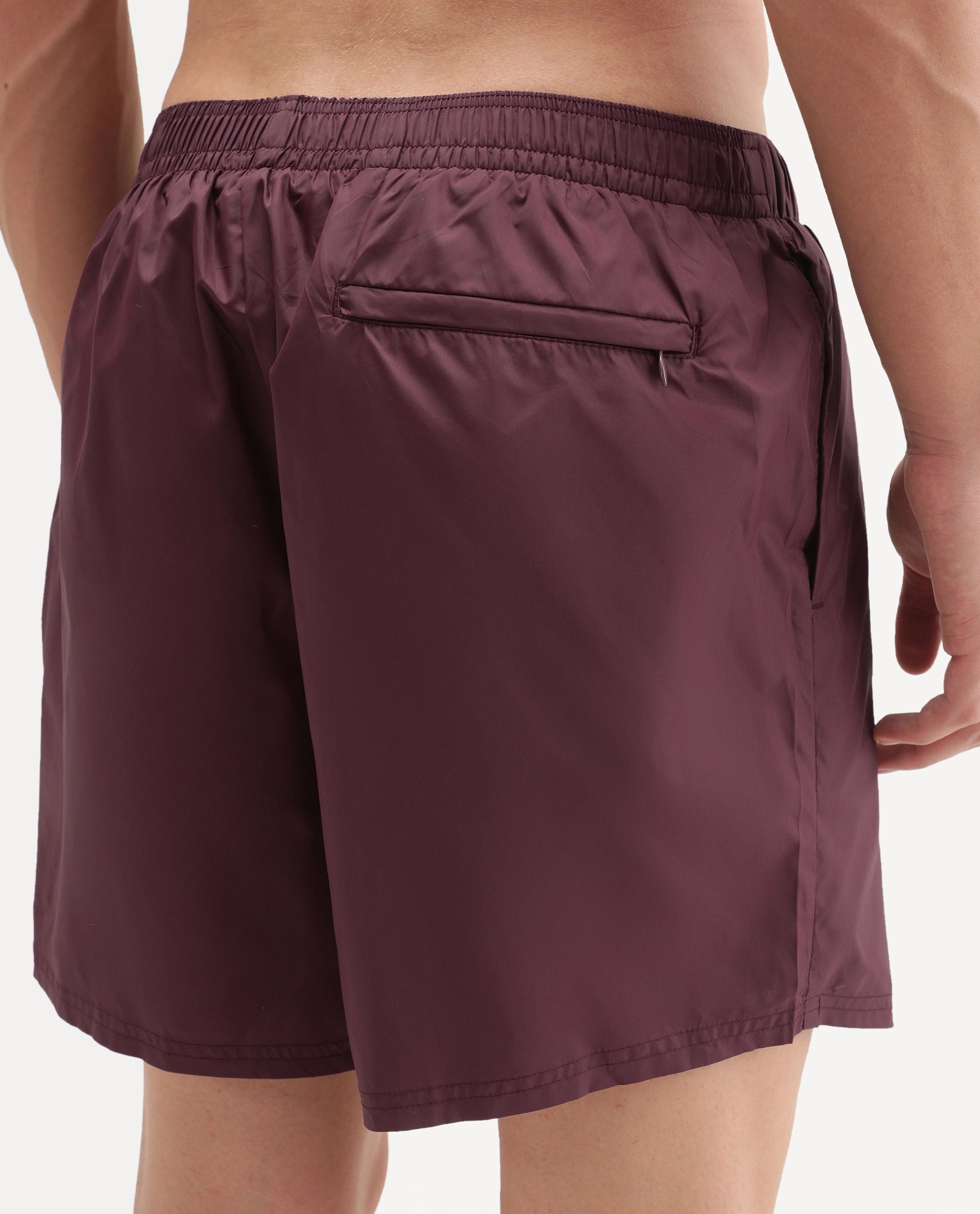 Rare Rabbit Men's Kort Aw26 Dark Maroon Polyester Belt Regular Plain Swim Trunks