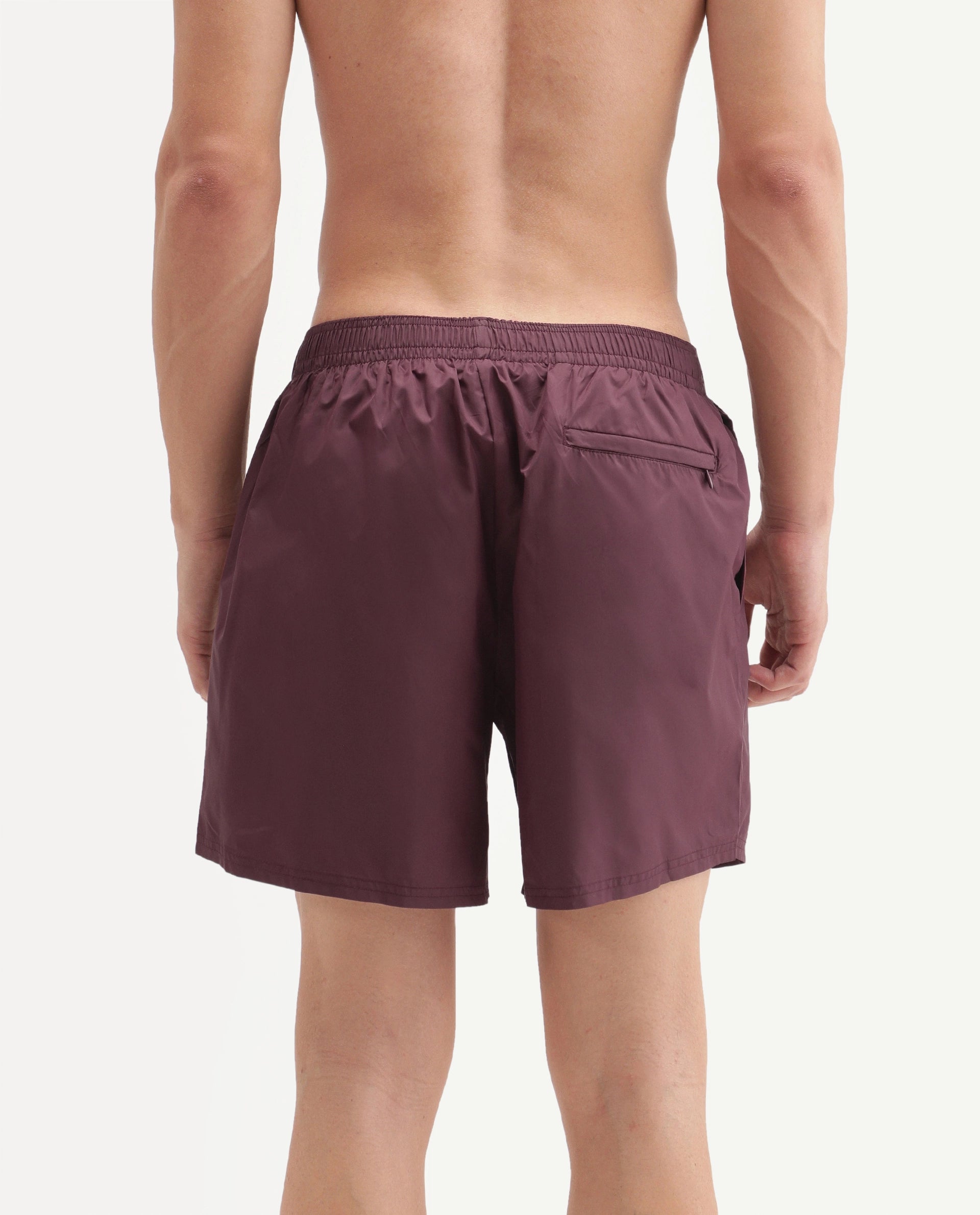 Rare Rabbit Men's Kort Aw26 Dark Maroon Polyester Belt Regular Plain Swim Trunks