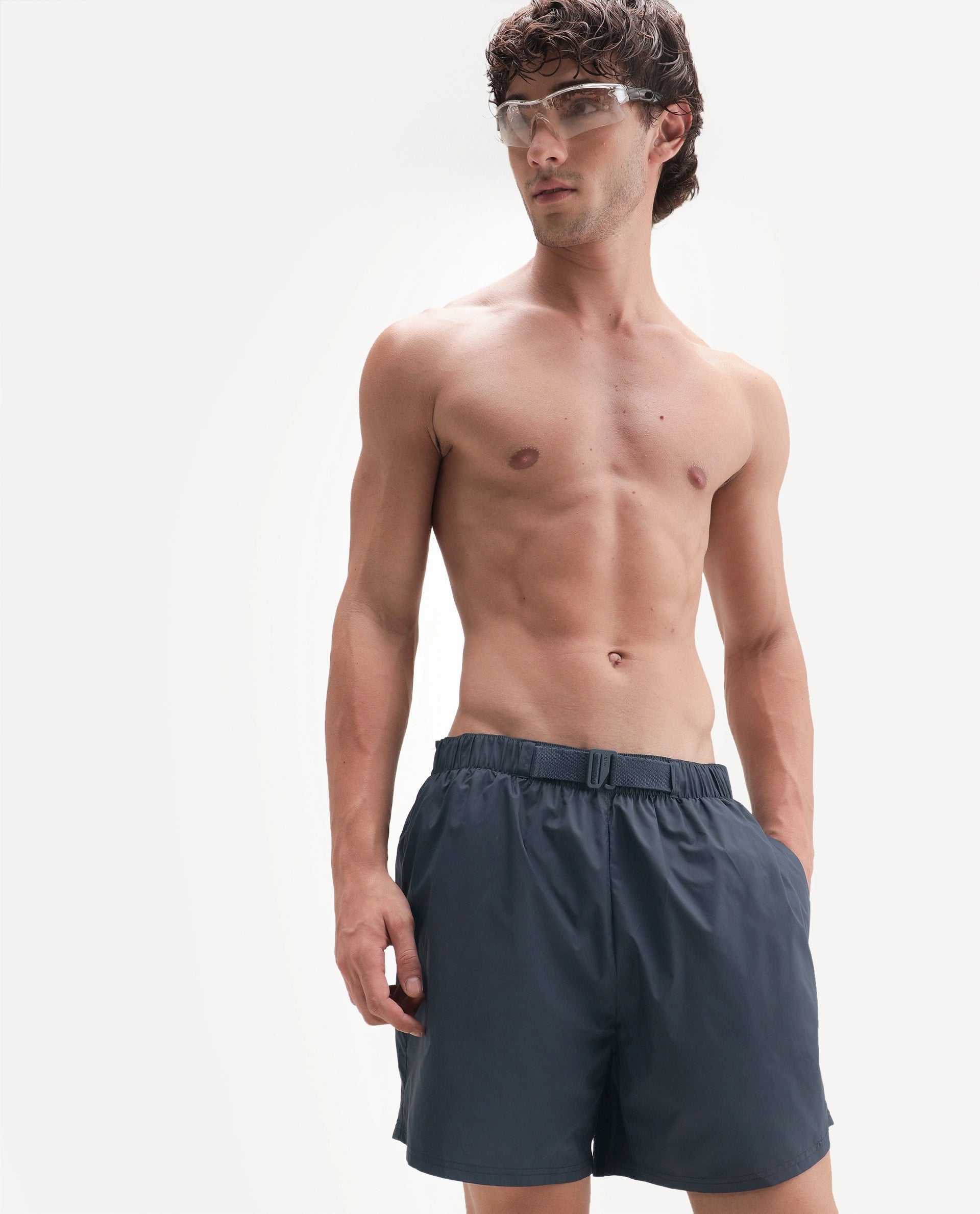 Rare Rabbit Men's Kort Aw26 Navy Polyester Belt Regular Plain Swim Trunks