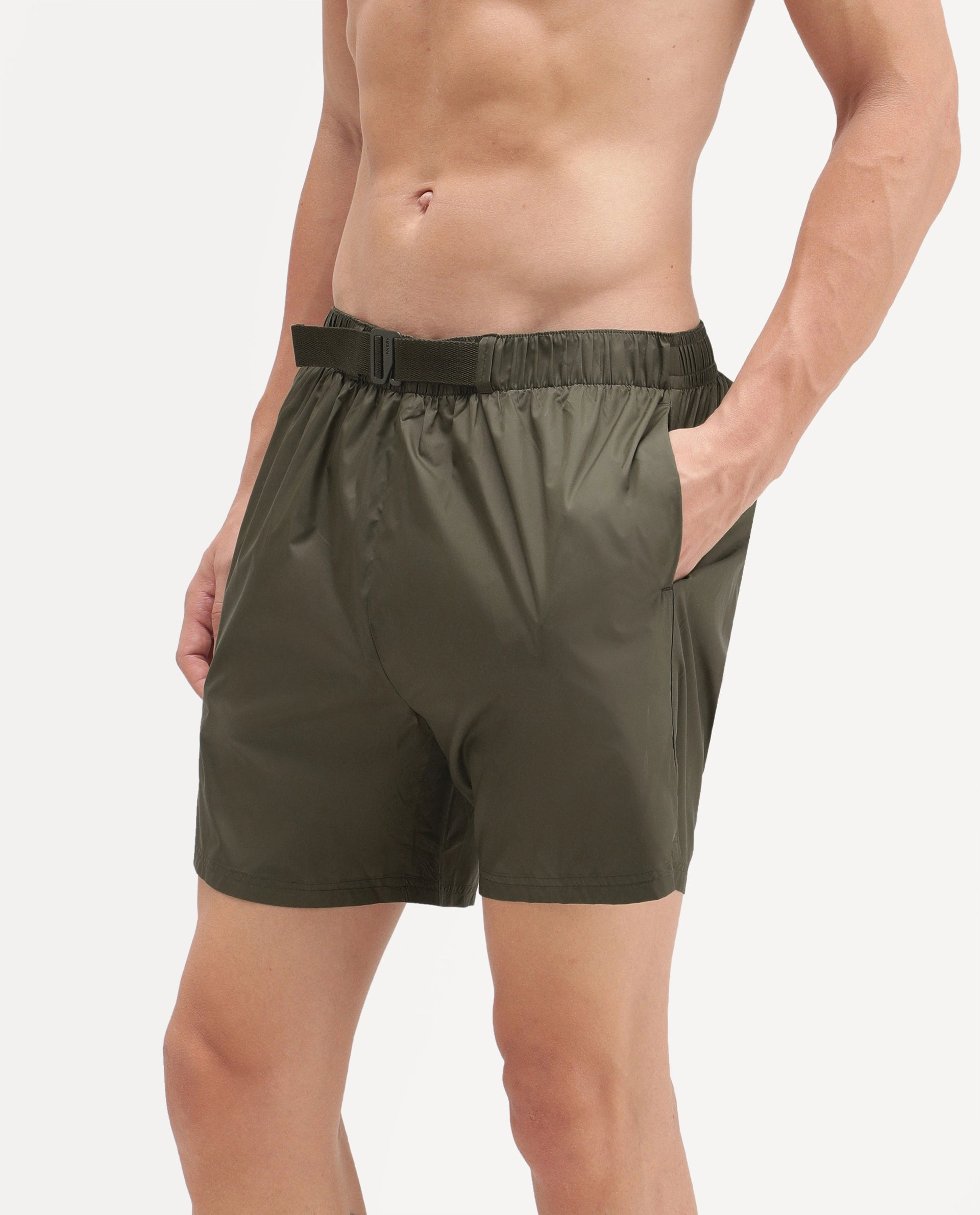 Rare Rabbit Men's Kort Aw26 Olive Polyester Belt Regular Plain Swim Trunks