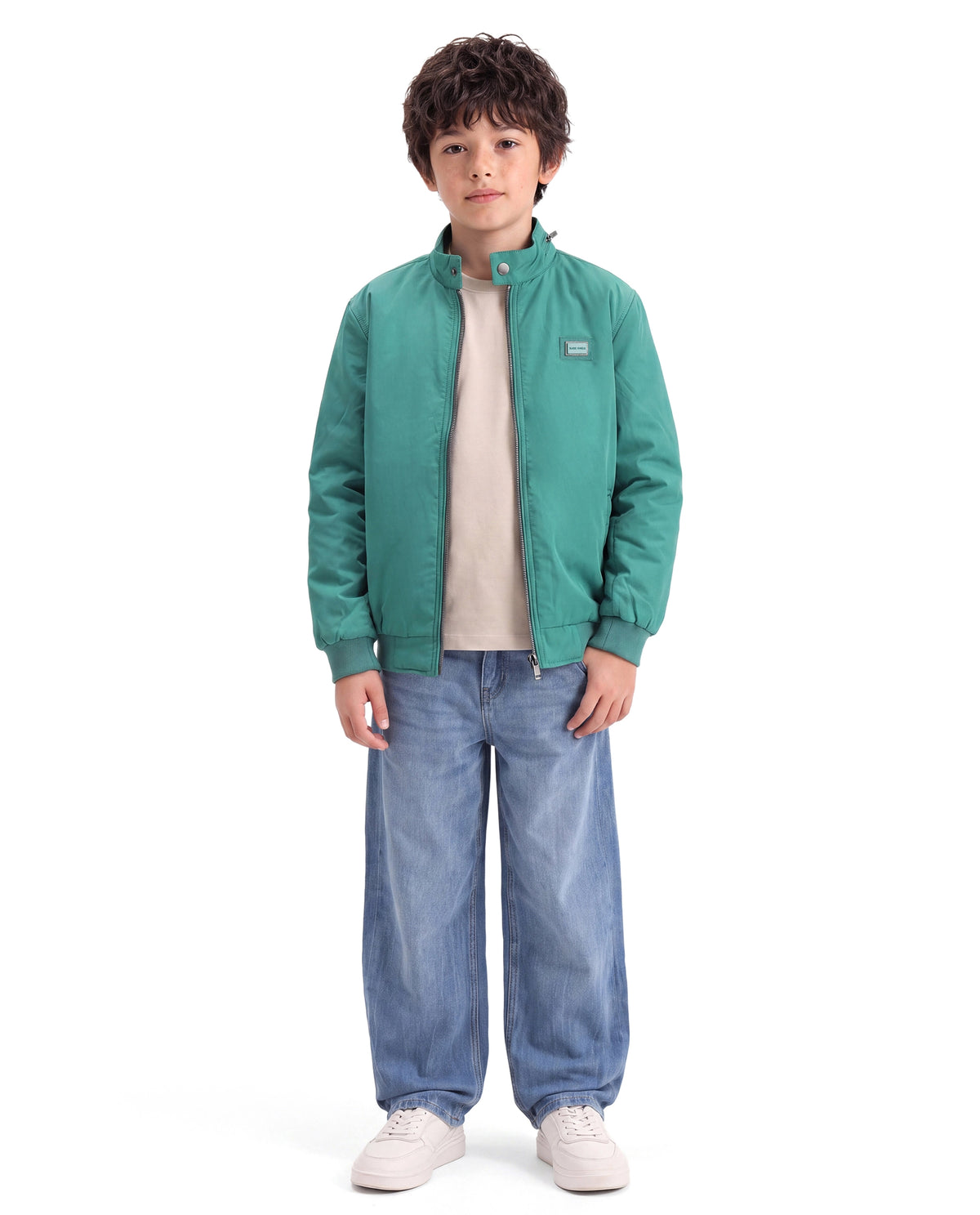 Rare Ones Kids Royban-K-Aw26 Teal Polyester Fabric Zipper Closure Regular Fit Plain Jacket