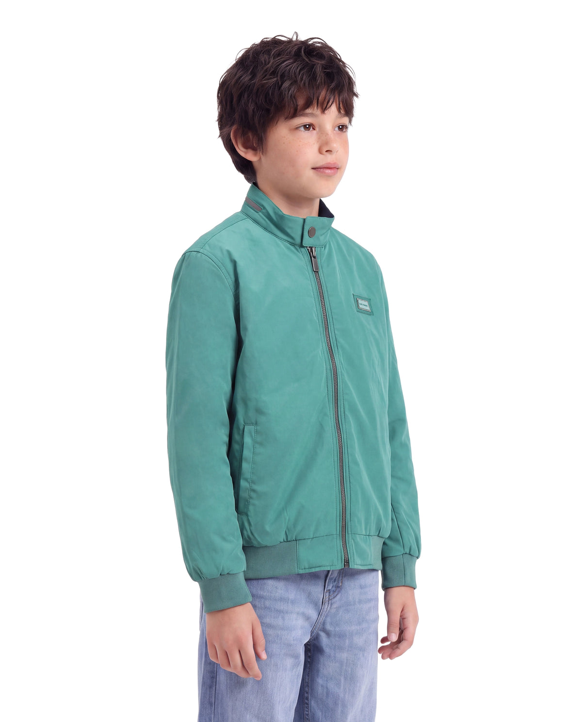 Rare Ones Kids Royban-K-Aw26 Teal Polyester Fabric Zipper Closure Regular Fit Plain Jacket