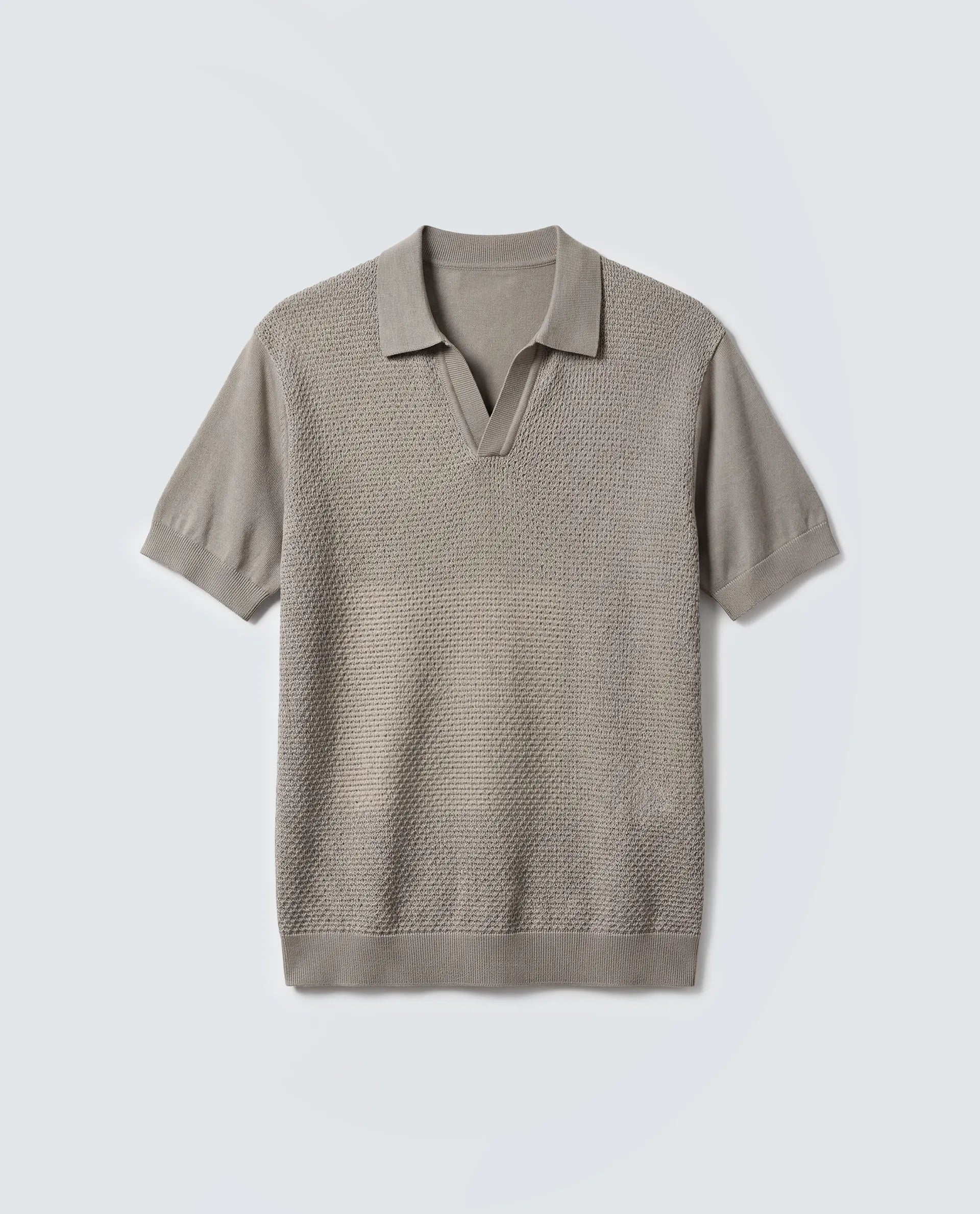 Rare Rabbit Men's Zegot Primary Beige Cotton Johnny Collar Regular Textured Polo
