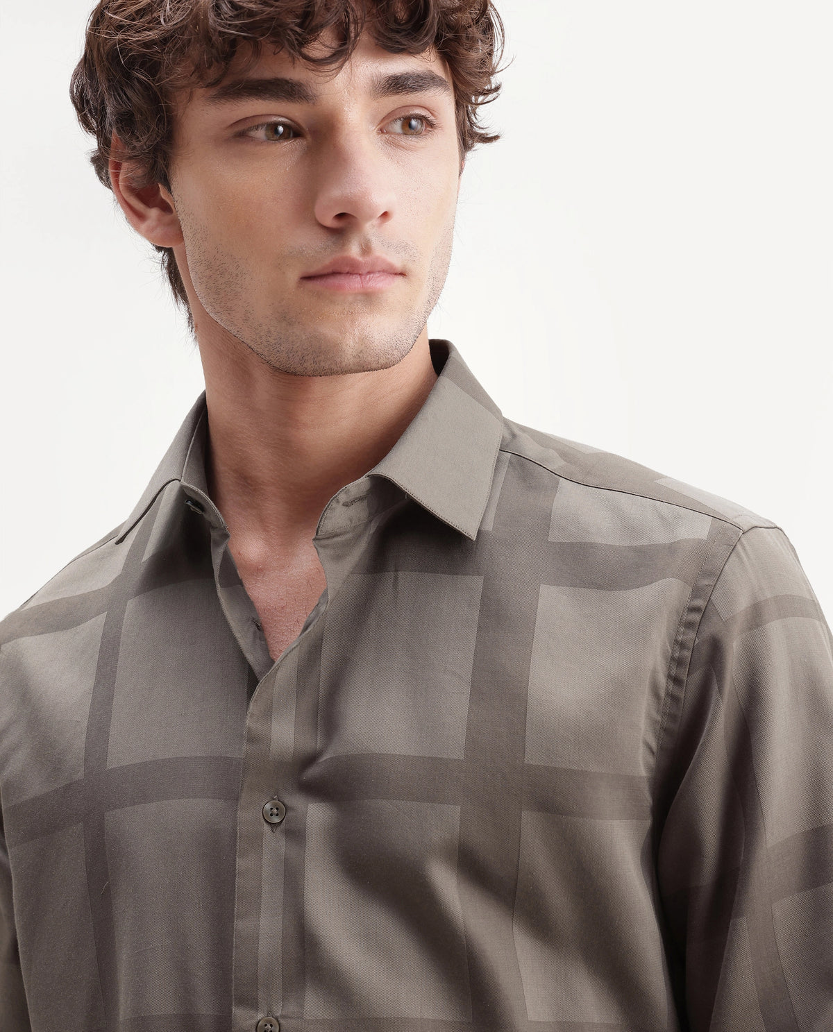 Rare Rabbit Men's Boxlet-Aw26 Dusky Beige Cotton Blend Spread Collar Regular Fit Checked Shirt