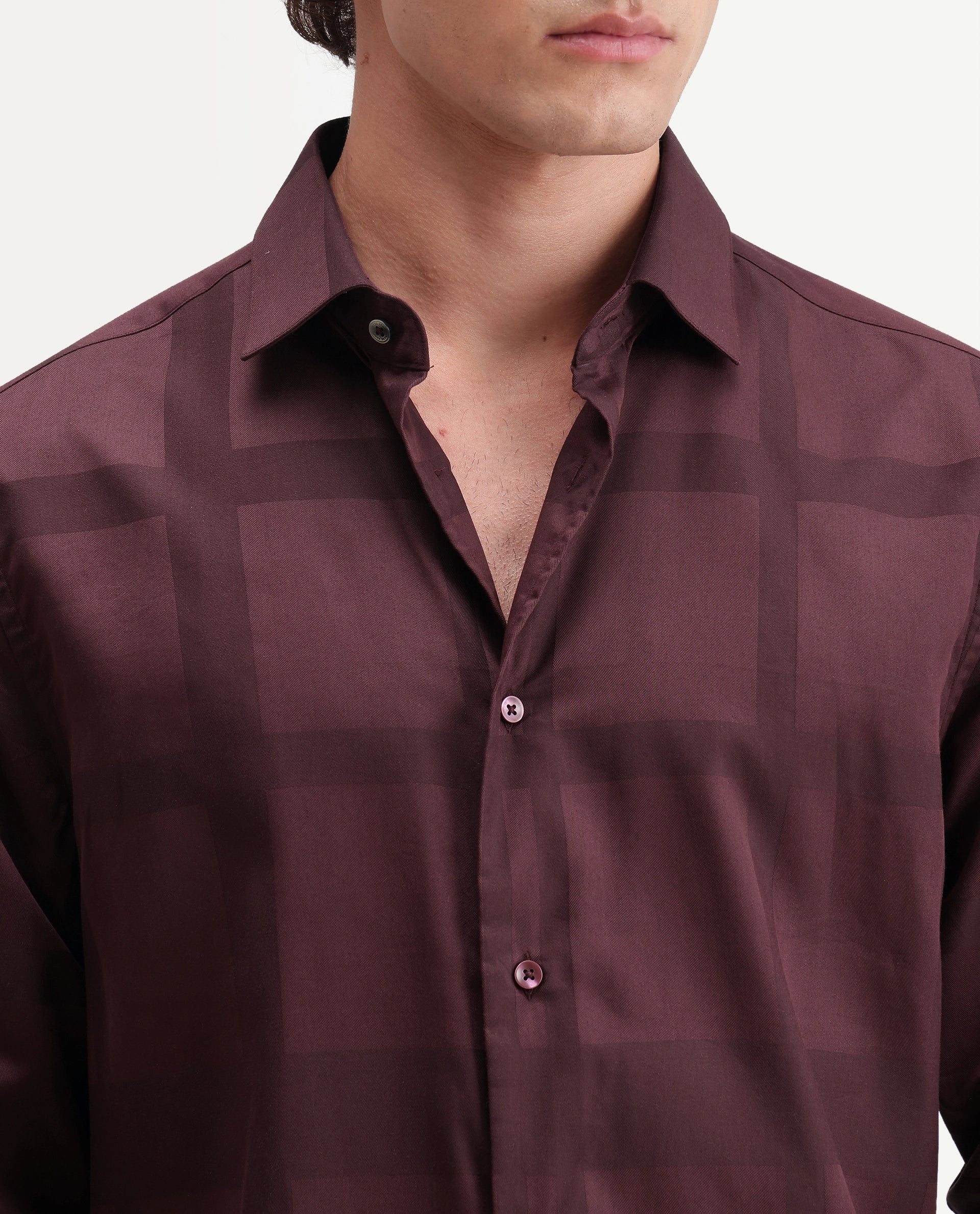 Rare Rabbit Men's Boxlet-Aw26 Dark Maroon Cotton Blend Spread Collar Regular Fit Checked Shirt